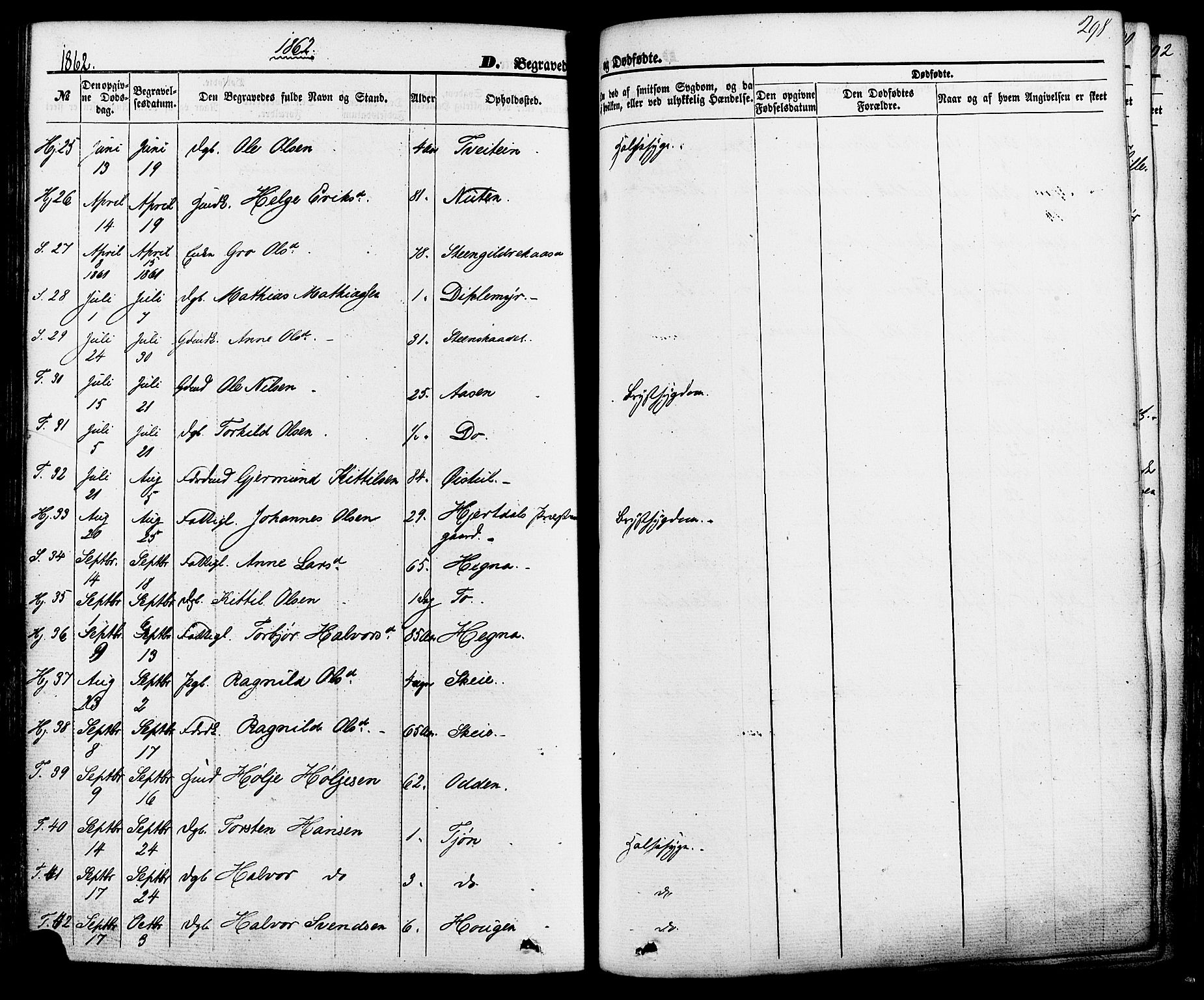 Hjartdal kirkebøker, AV/SAKO-A-270/F/Fa/L0009: Parish register (official) no. I 9, 1860-1879, p. 298