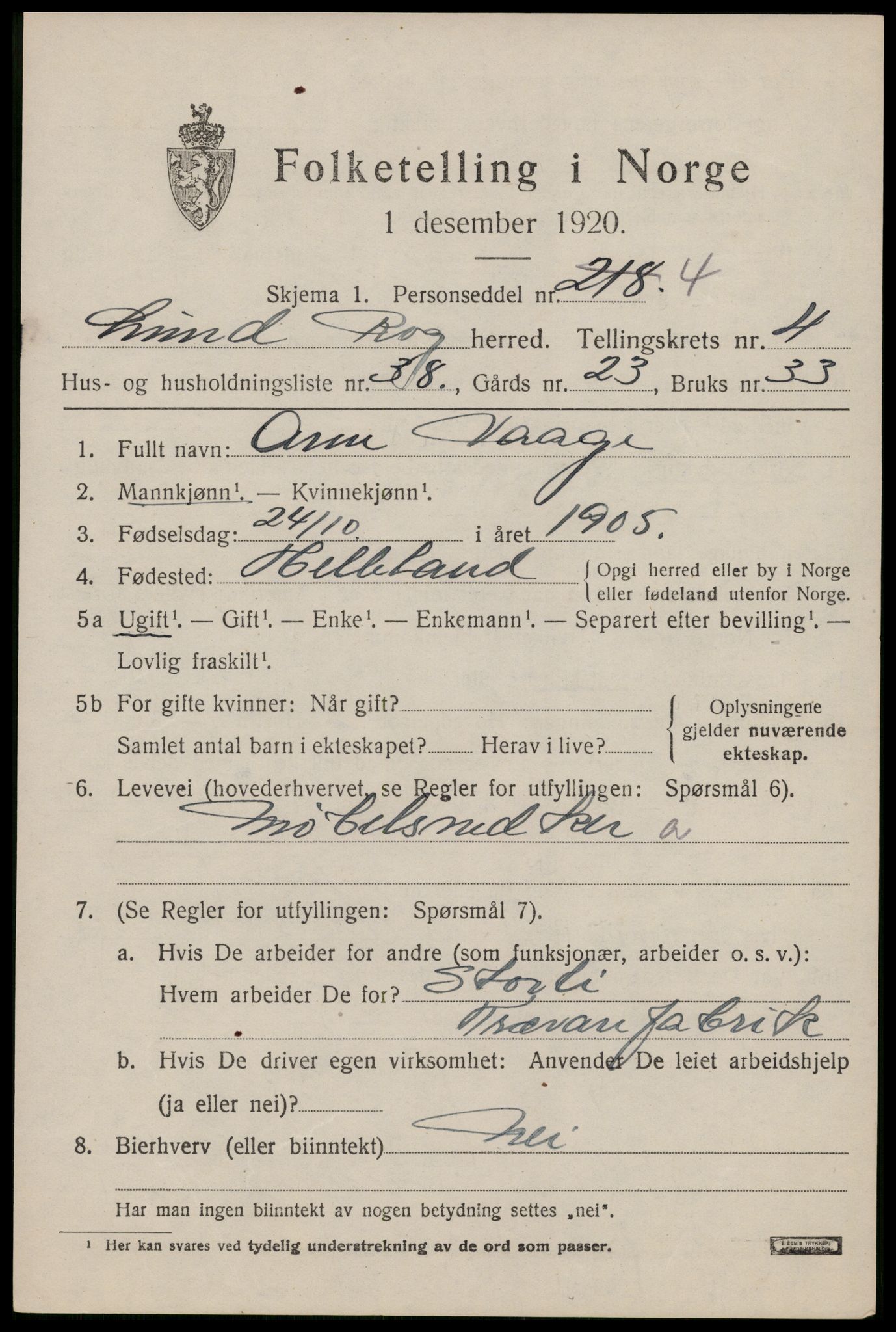 SAST, 1920 census for Lund, 1920, p. 2556