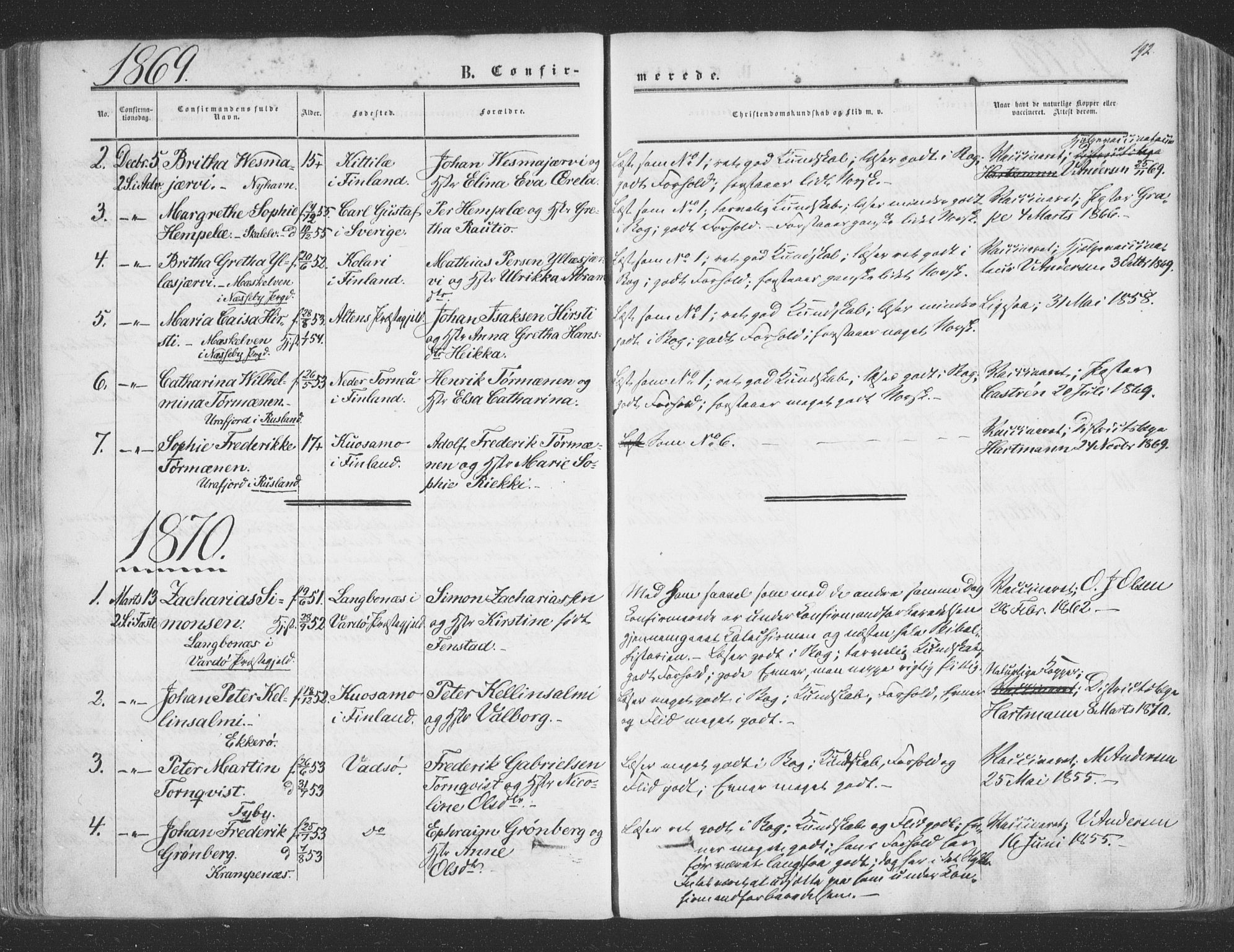 Vadsø sokneprestkontor, SATØ/S-1325/H/Ha/L0004kirke: Parish register (official) no. 4, 1854-1880, p. 192
