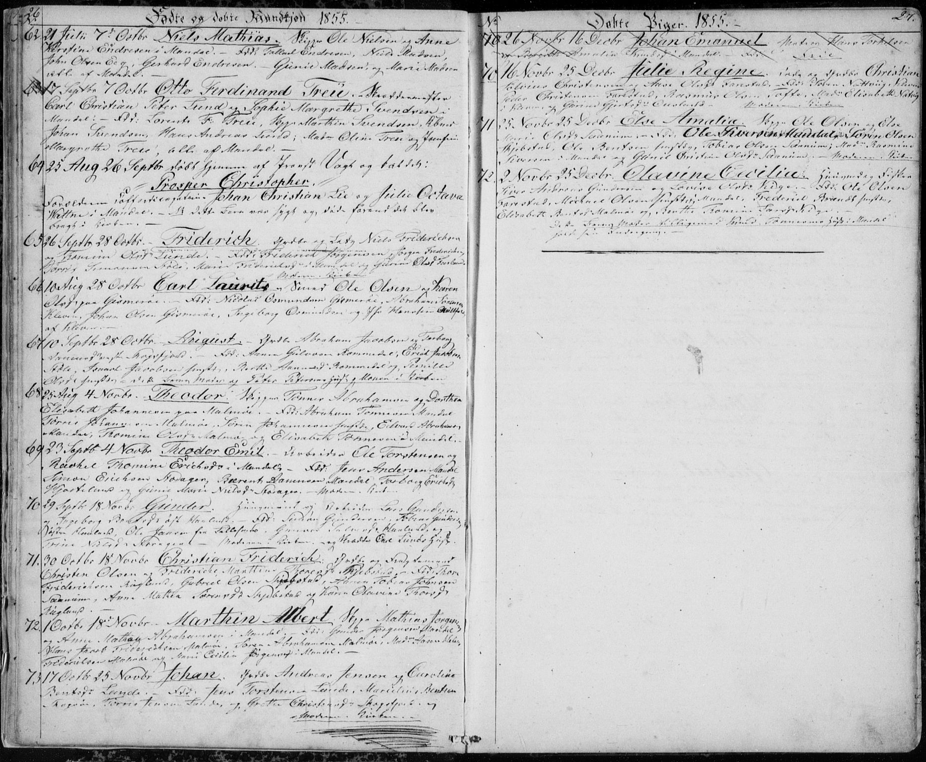 Mandal sokneprestkontor, SAK/1111-0030/F/Fb/Fba/L0008: Parish register (copy) no. B 2, 1854-1868, p. 26-27