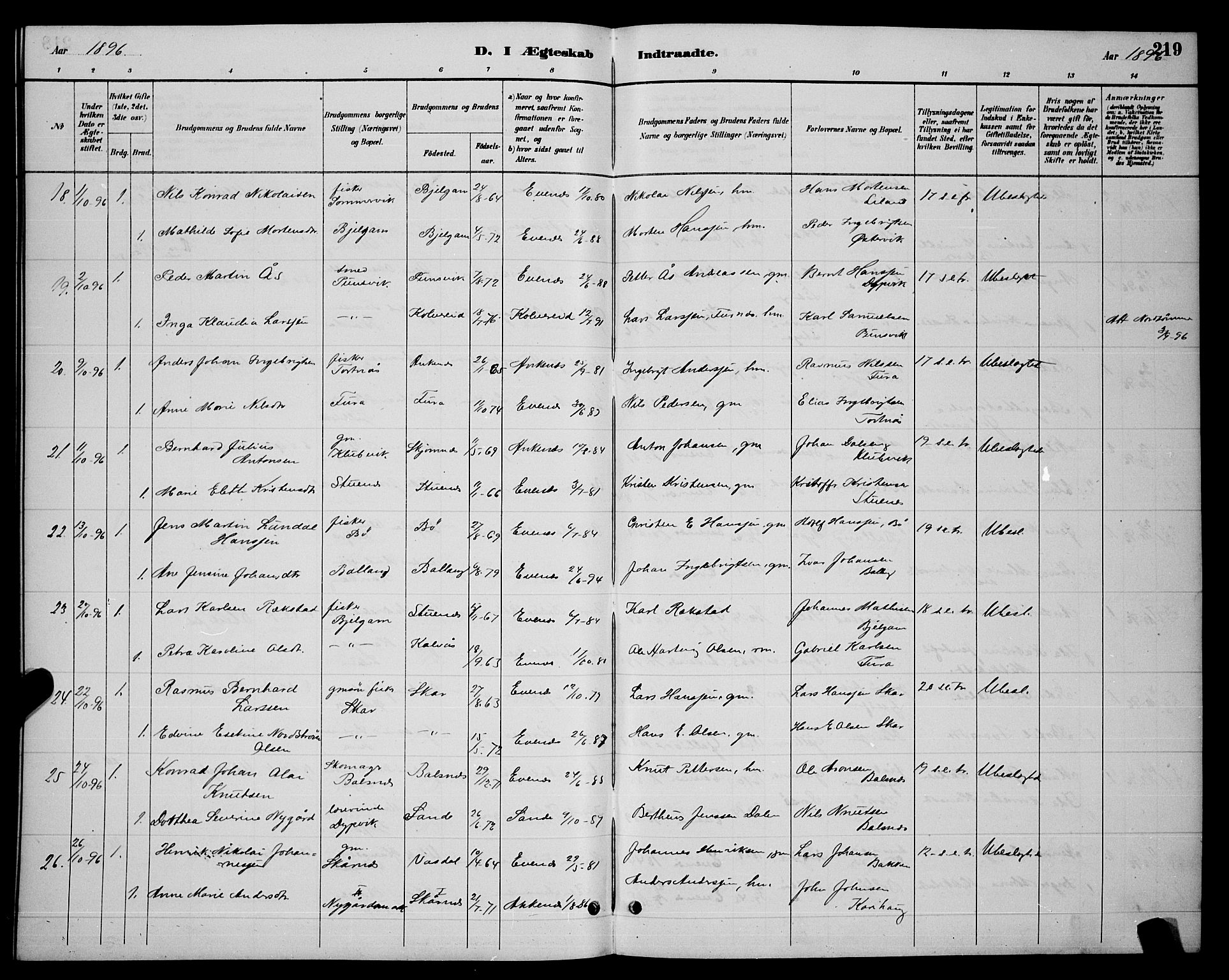 Ministerialprotokoller, klokkerbøker og fødselsregistre - Nordland, AV/SAT-A-1459/863/L0914: Parish register (copy) no. 863C04, 1886-1897, p. 219