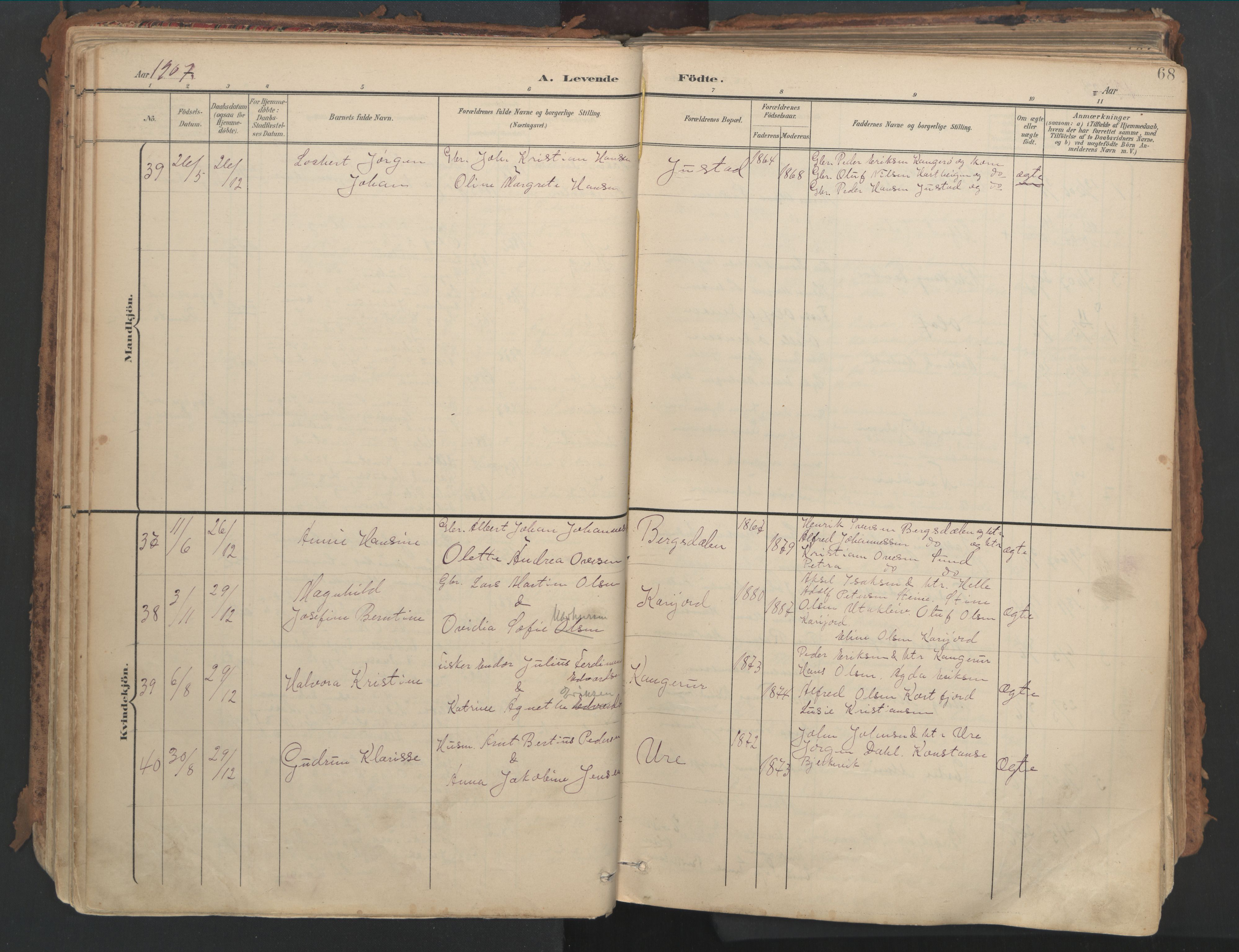 Ministerialprotokoller, klokkerbøker og fødselsregistre - Nordland, AV/SAT-A-1459/882/L1180: Parish register (official) no. 882A02, 1897-1913, p. 68