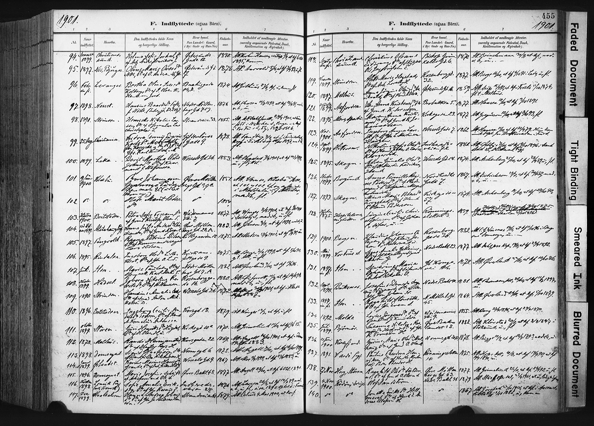 Ministerialprotokoller, klokkerbøker og fødselsregistre - Sør-Trøndelag, AV/SAT-A-1456/604/L0201: Parish register (official) no. 604A21, 1901-1911, p. 455