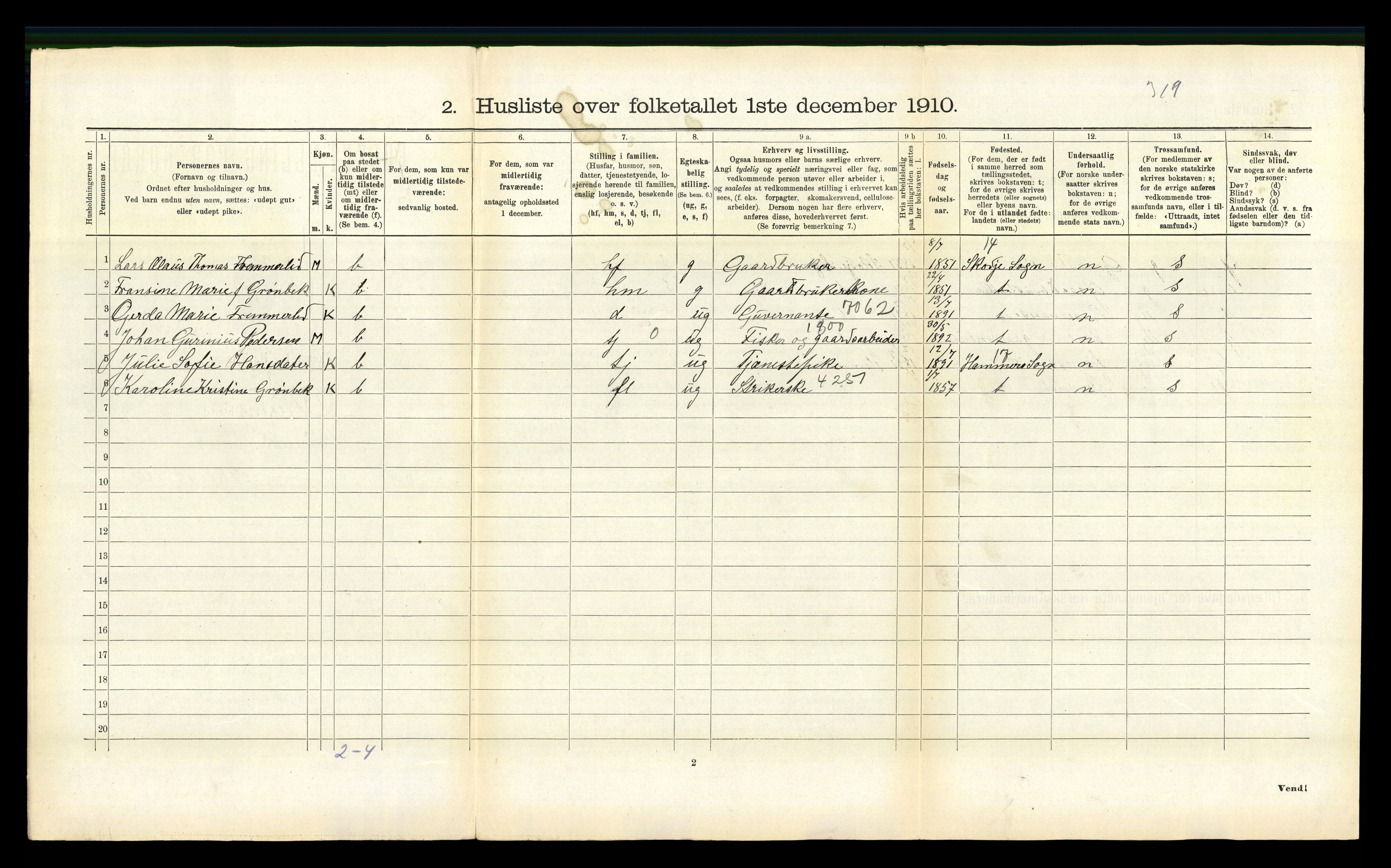 RA, 1910 census for Steigen, 1910, p. 326