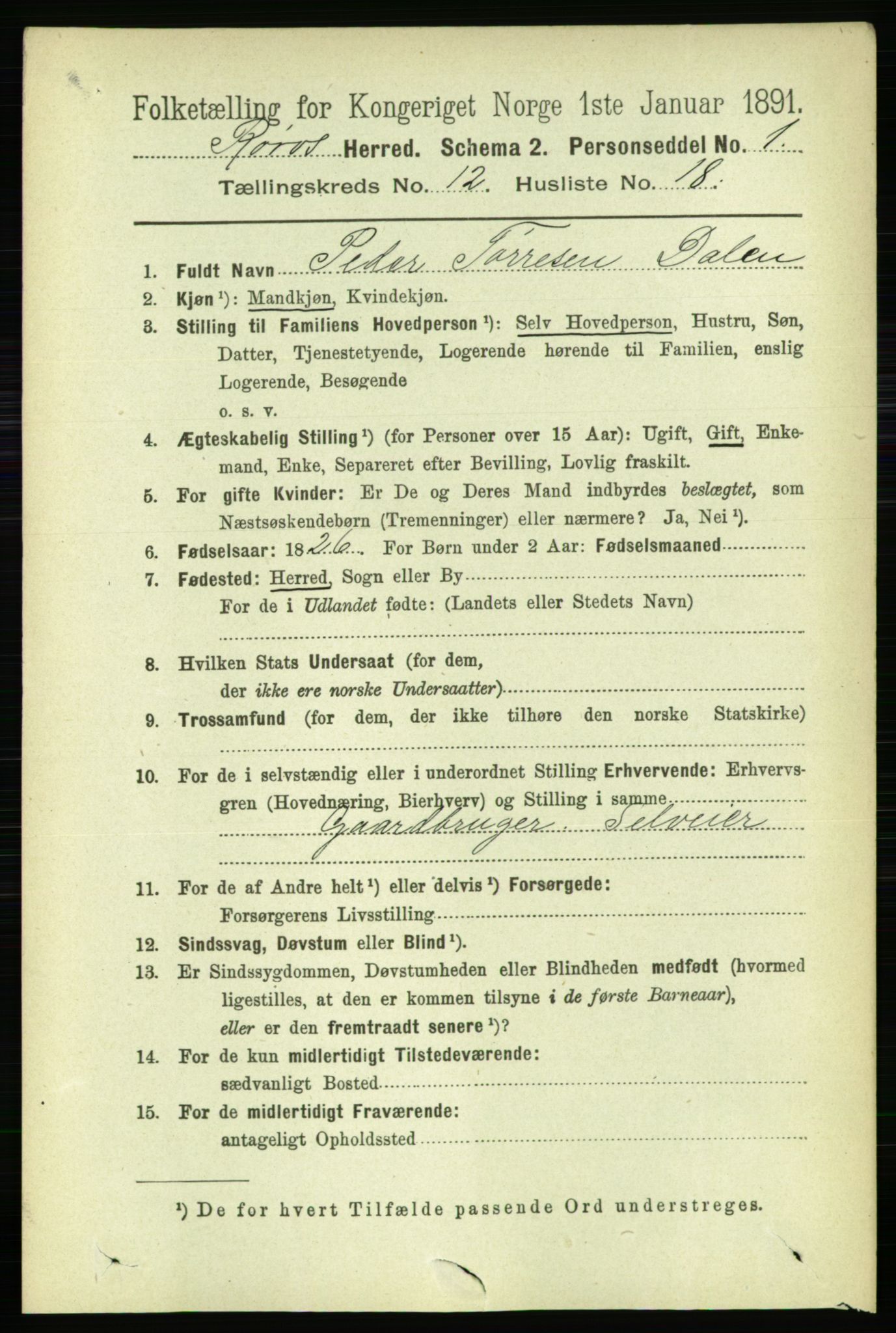 RA, 1891 census for 1640 Røros, 1891, p. 2499