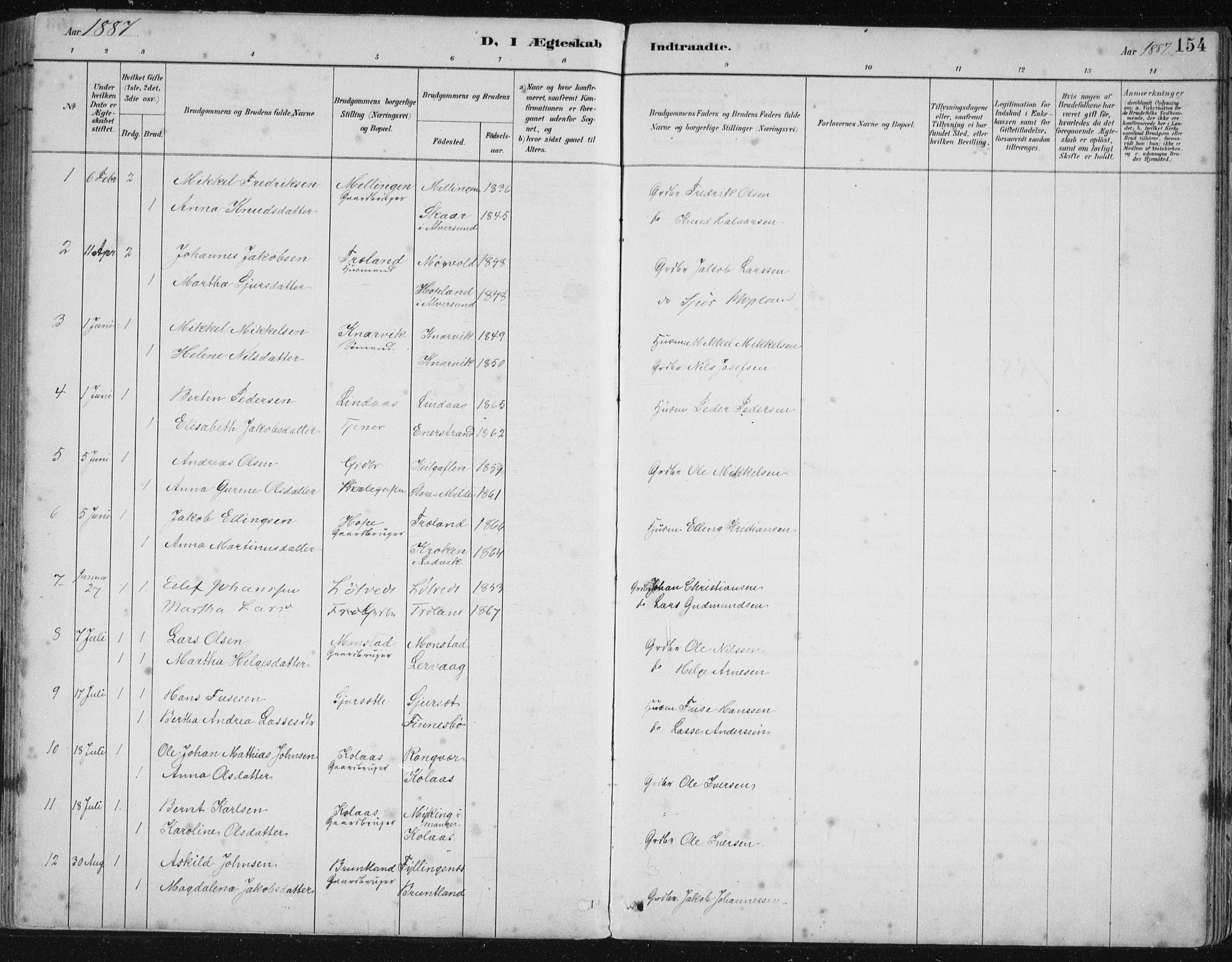 Lindås Sokneprestembete, SAB/A-76701/H/Hab: Parish register (copy) no. B 3, 1886-1914, p. 154