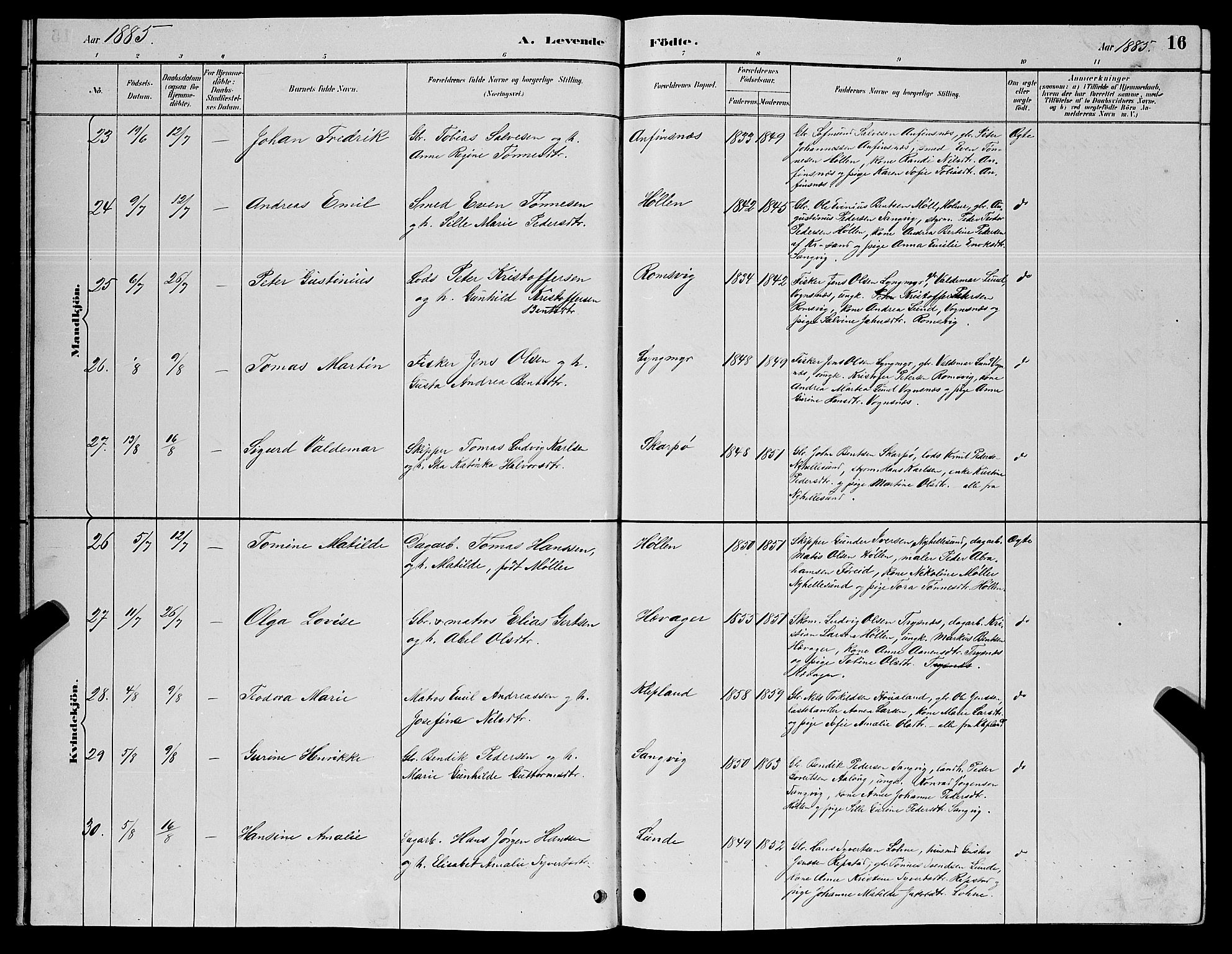 Søgne sokneprestkontor, AV/SAK-1111-0037/F/Fb/Fbb/L0005: Parish register (copy) no. B 5, 1884-1891, p. 16