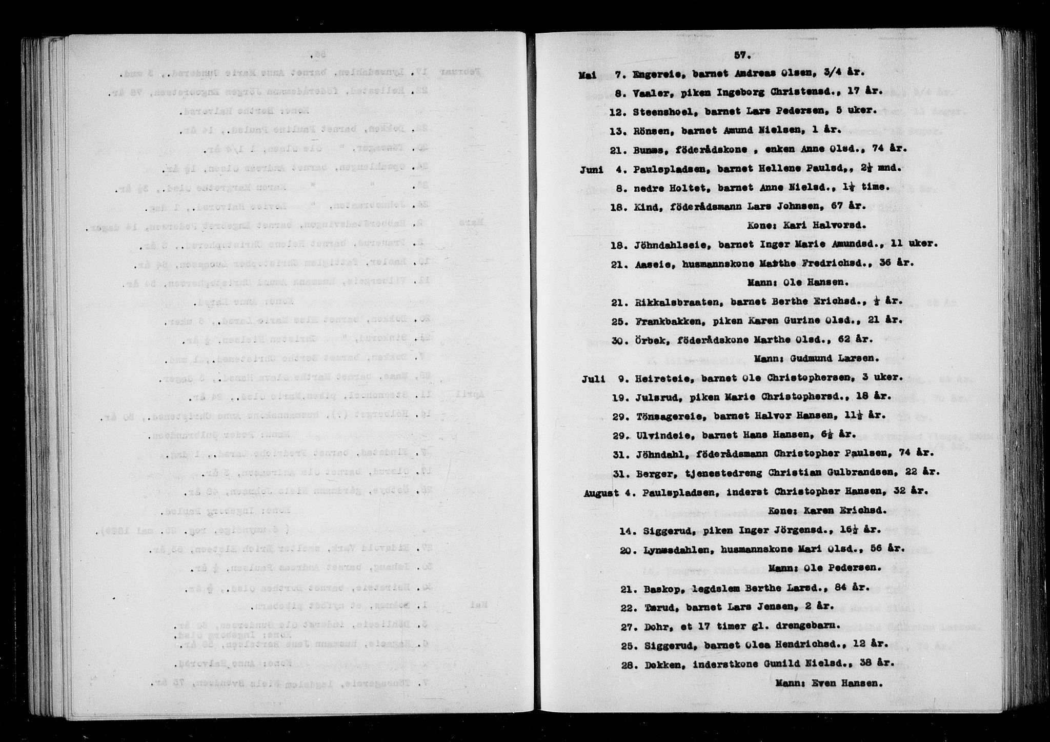 Eidsvoll tingrett, AV/SAO-A-10371/H/Ha/Haa/L0001: Dødsmeldingsprotokoll - Eidsvoll lensmannsdistrikt, 1815-1865, p. 57