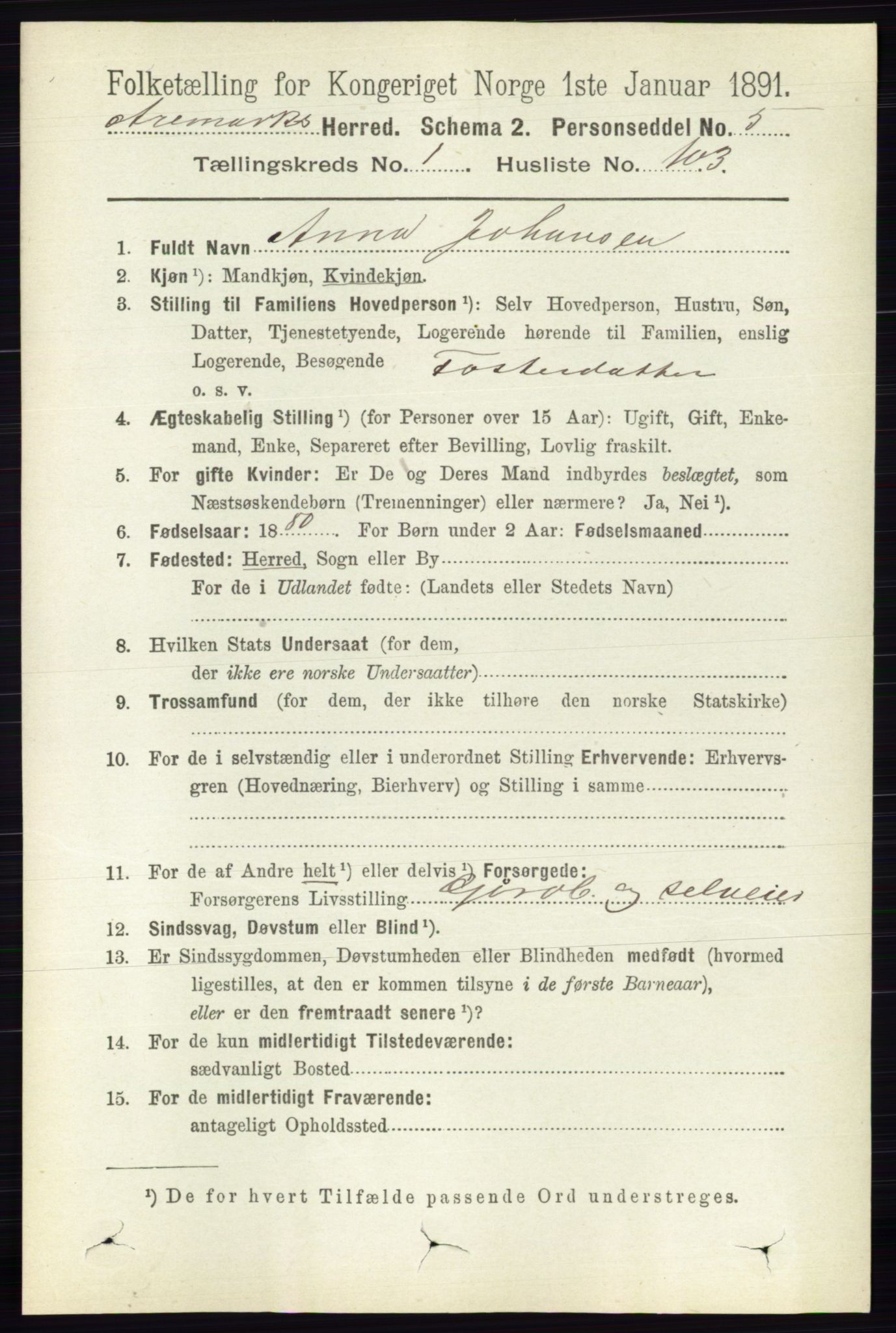 RA, 1891 census for 0118 Aremark, 1891, p. 711