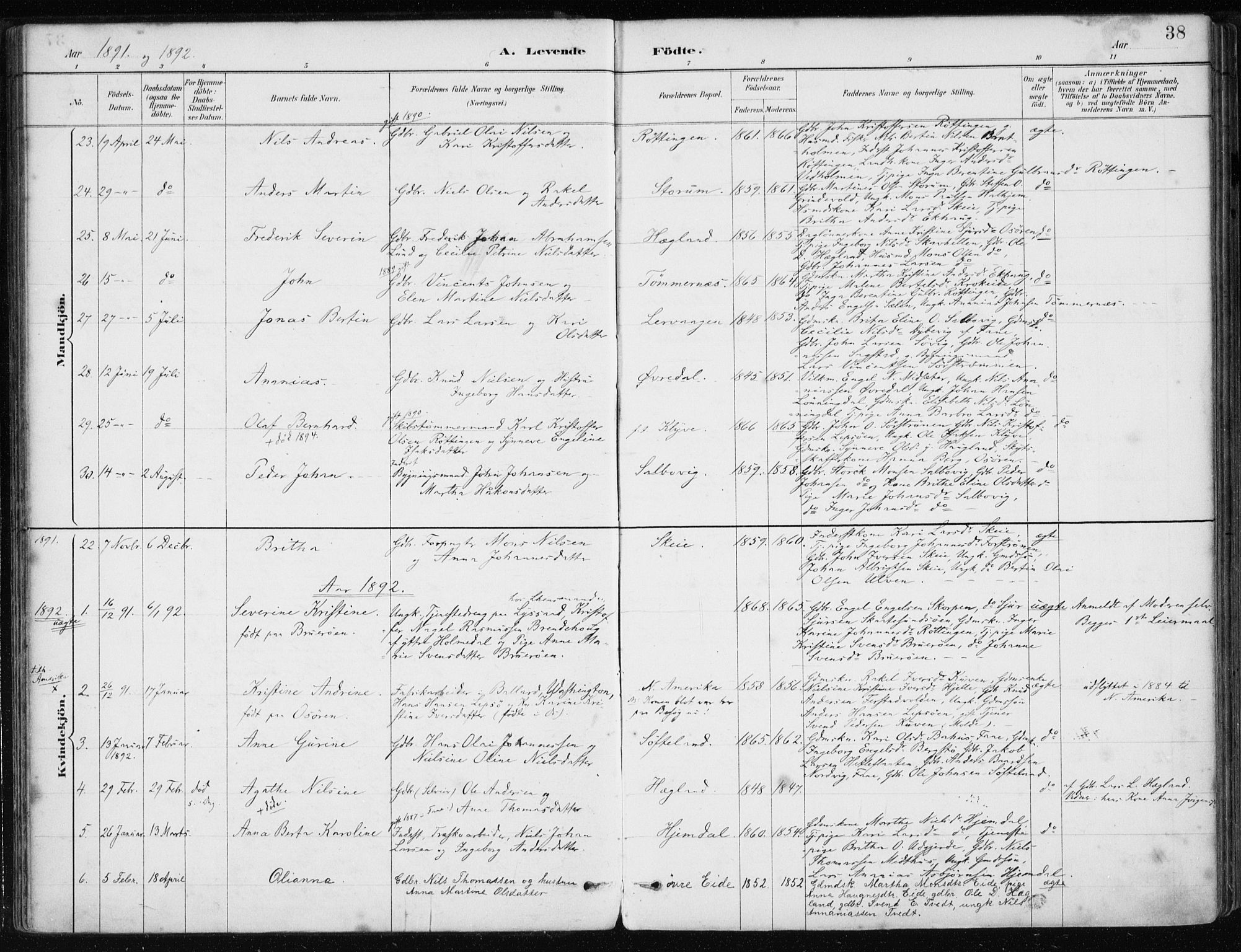 Os sokneprestembete, SAB/A-99929: Parish register (official) no. B 1, 1885-1902, p. 38