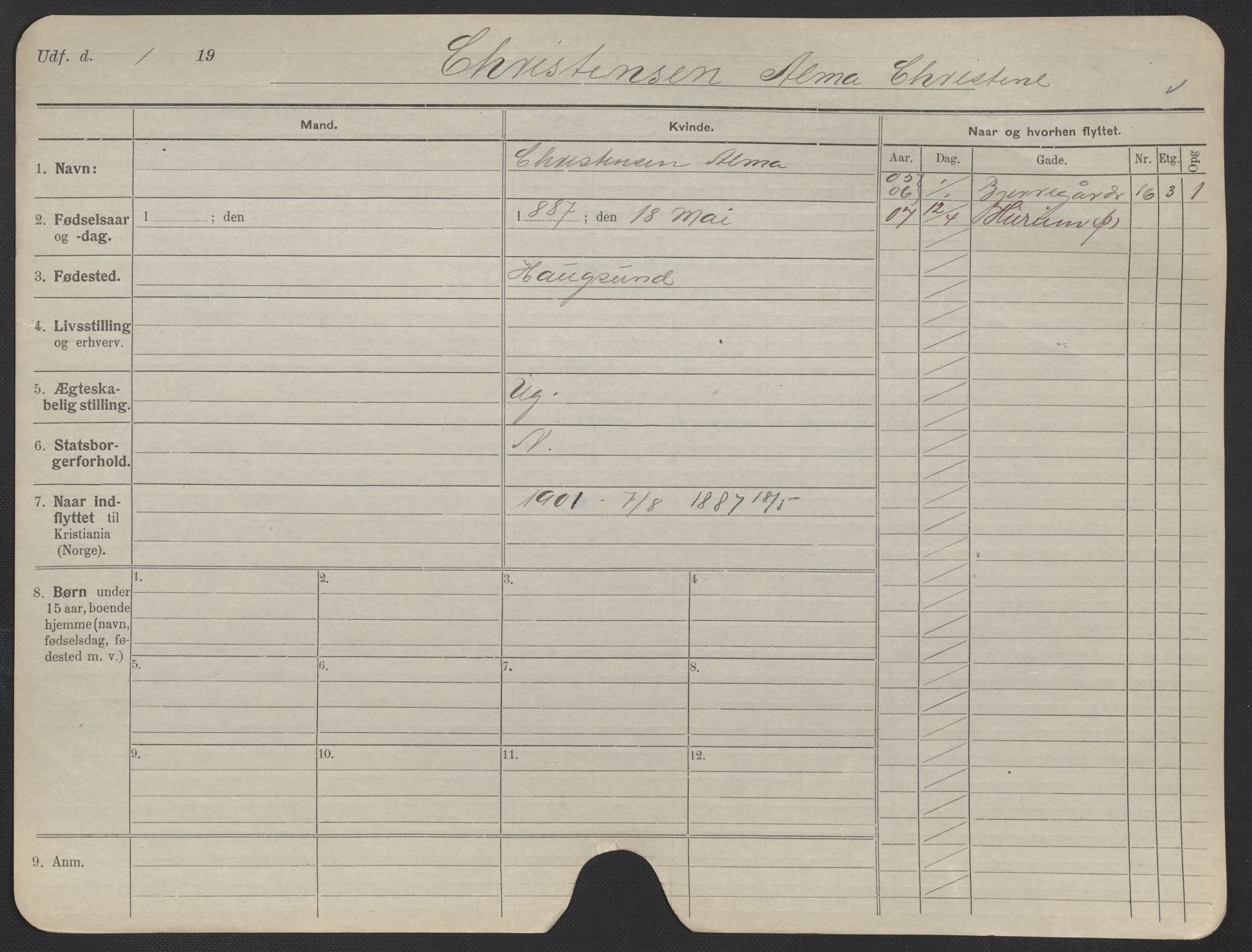 Oslo folkeregister, Registerkort, AV/SAO-A-11715/F/Fa/Fac/L0019: Kvinner, 1906-1914, p. 101a