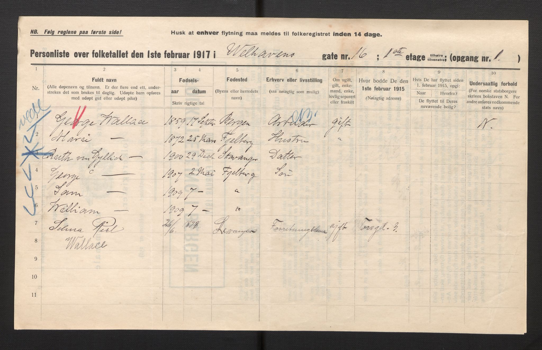 SAB, Municipal Census 1917 for Bergen, 1917, p. 44897