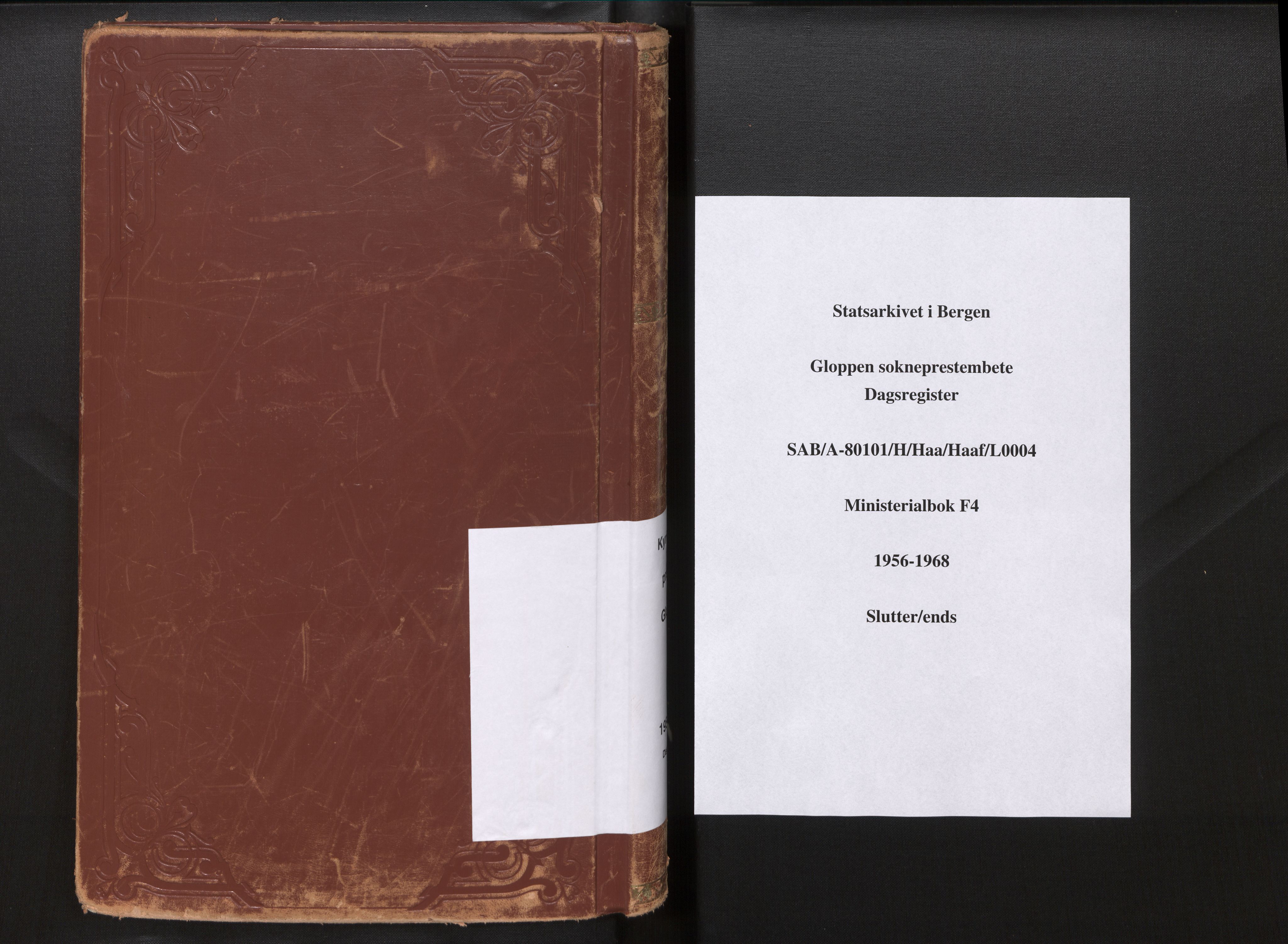 Gloppen sokneprestembete, AV/SAB-A-80101/H/Haa/Haaf/L0004: Diary records no. F 4, 1956-1968