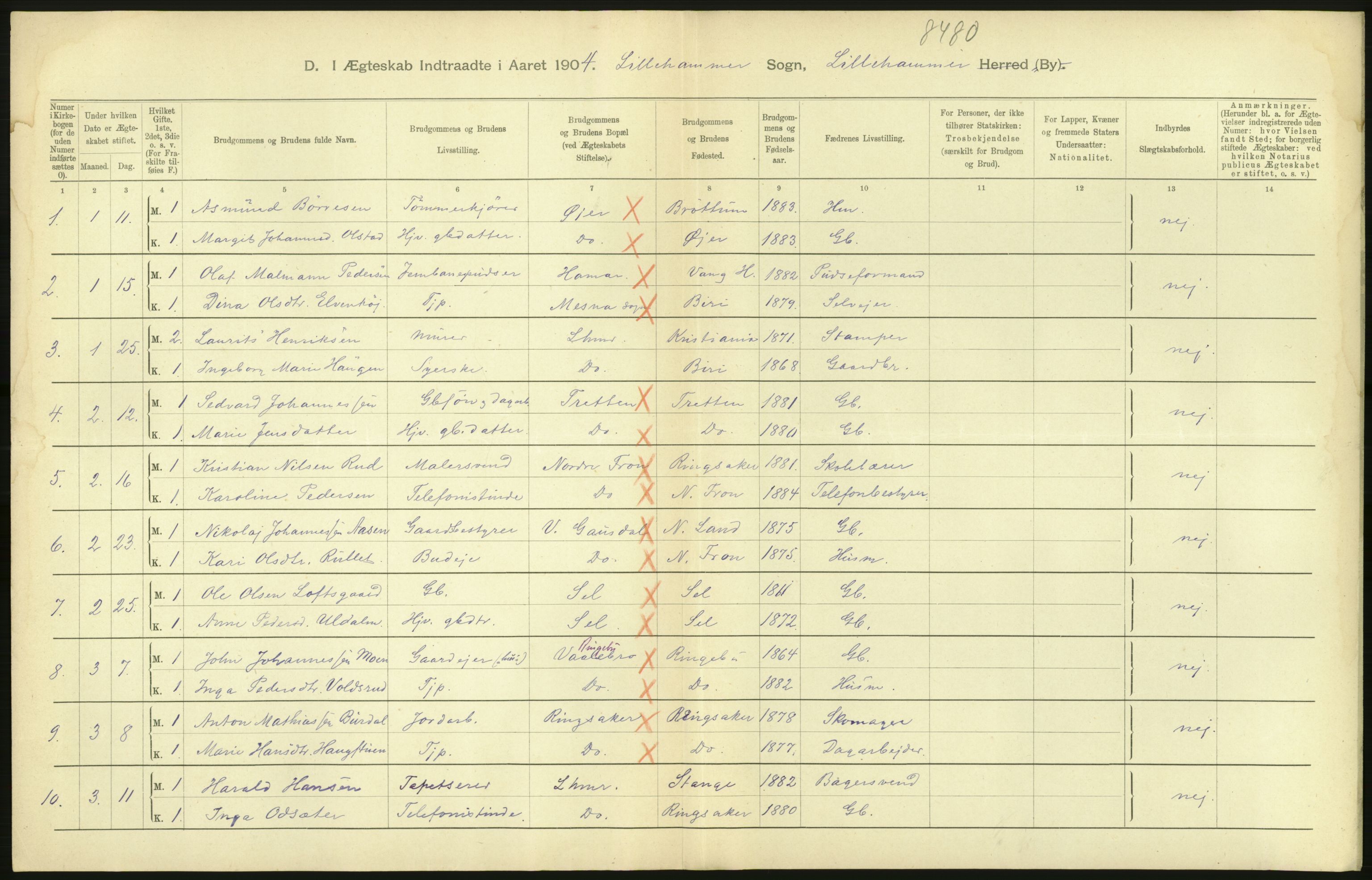 Statistisk sentralbyrå, Sosiodemografiske emner, Befolkning, AV/RA-S-2228/D/Df/Dfa/Dfab/L0006: Kristians amt: Fødte, gifte, døde, 1904, p. 840