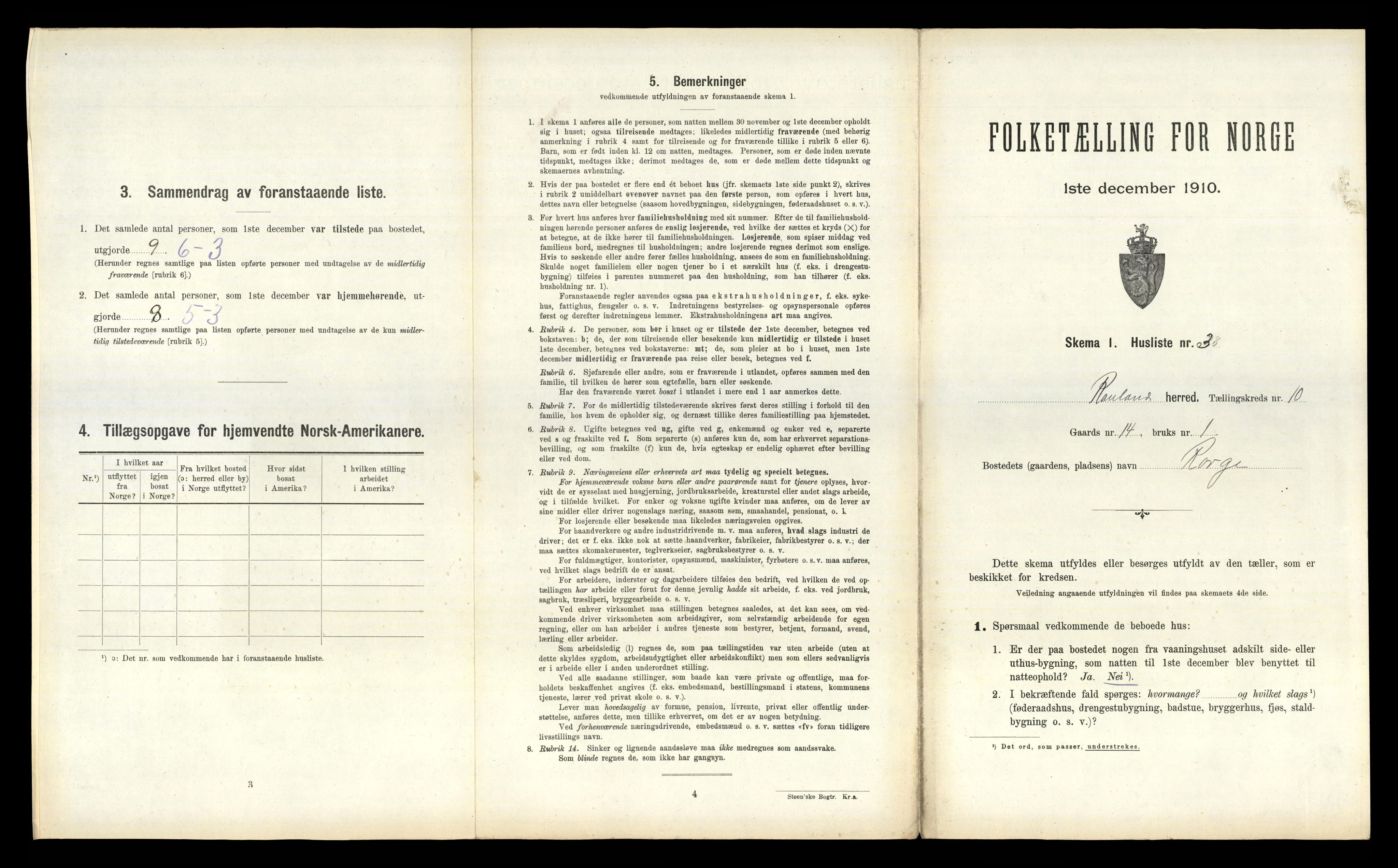 RA, 1910 census for Rauland, 1910, p. 341