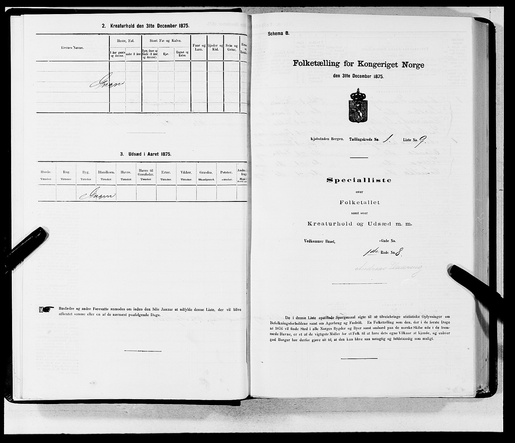 SAB, 1875 census for 1301 Bergen, 1875, p. 19