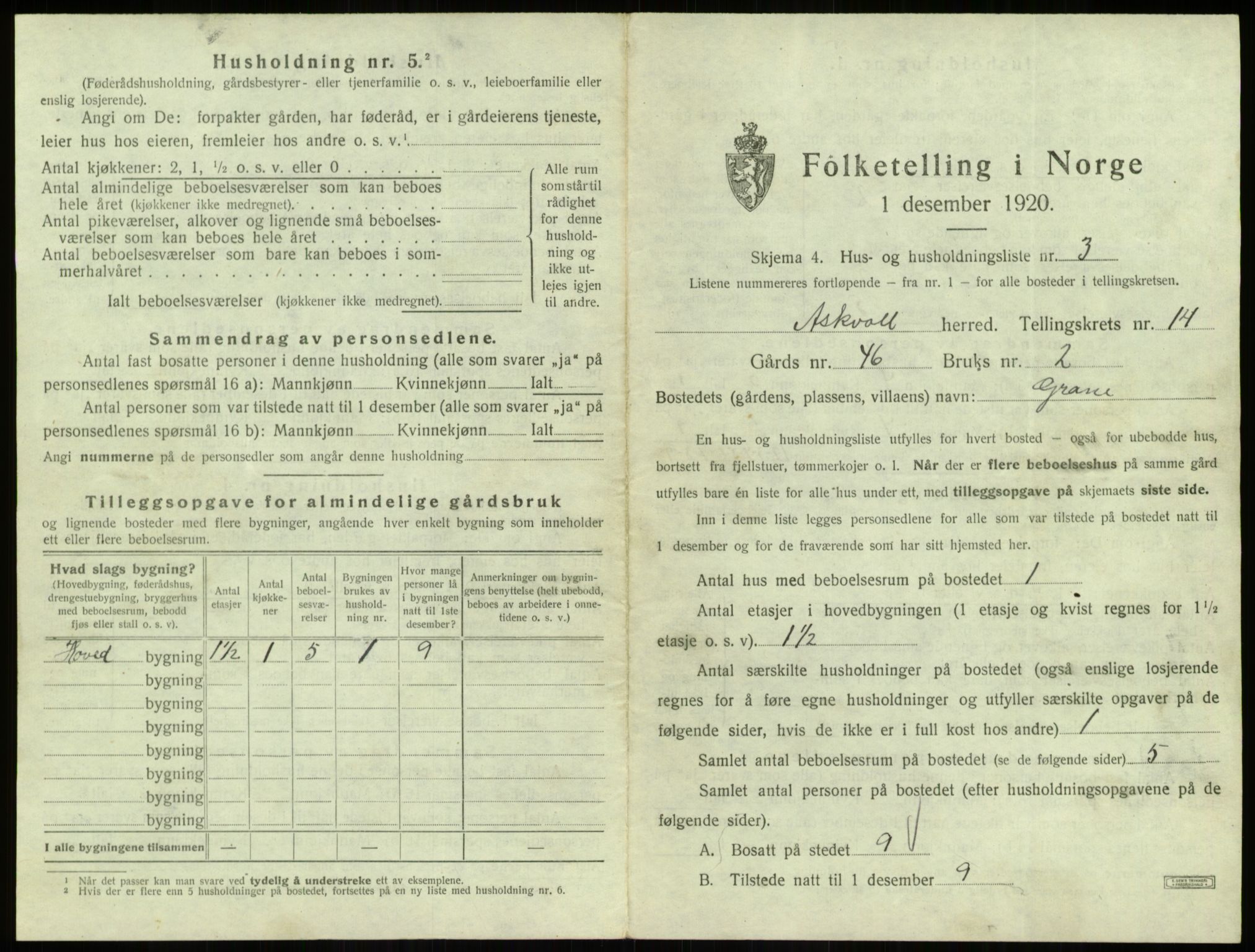 SAB, 1920 census for Askvoll, 1920, p. 726