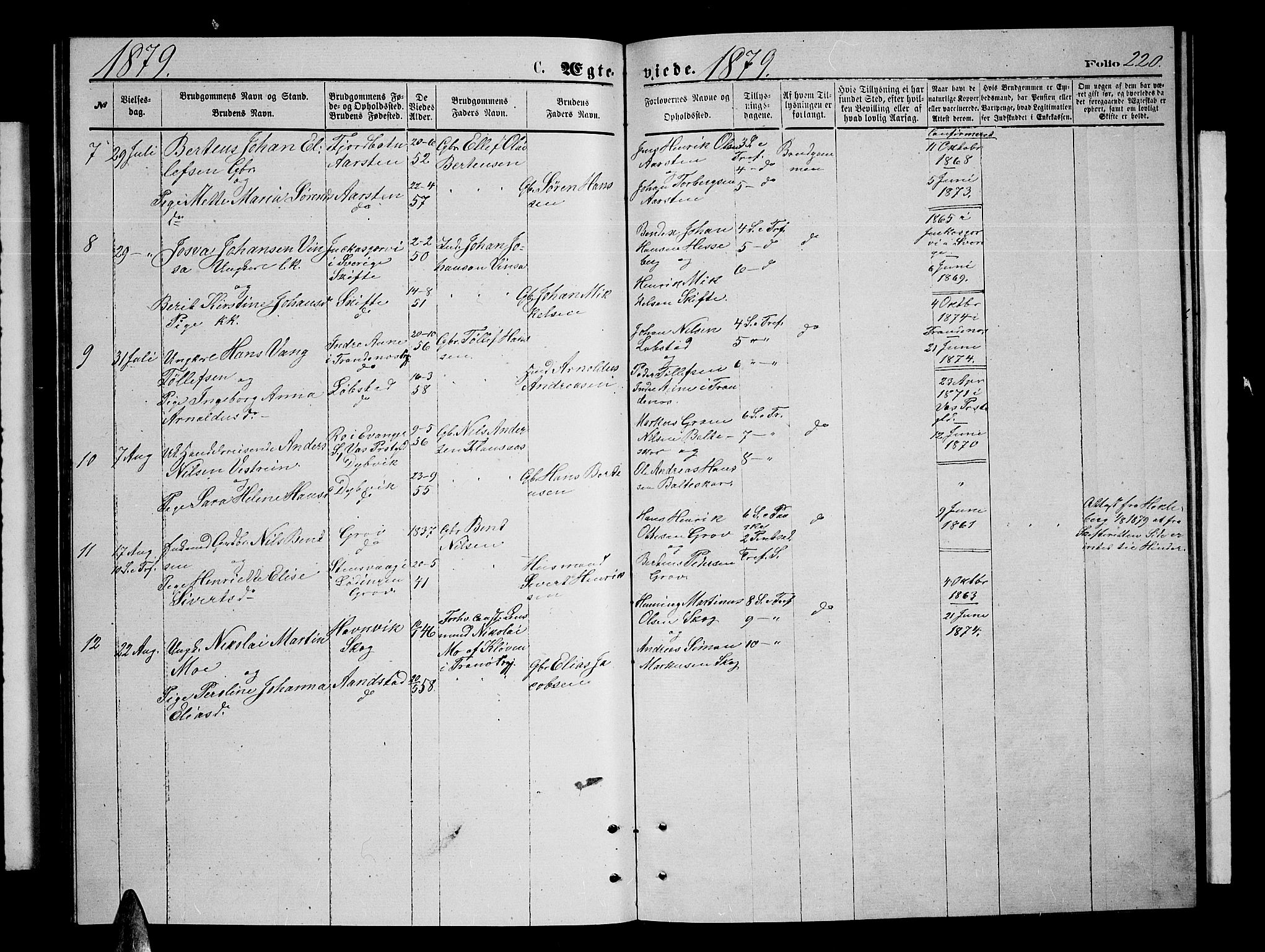 Ibestad sokneprestembete, SATØ/S-0077/H/Ha/Hab/L0006klokker: Parish register (copy) no. 6, 1871-1879, p. 220