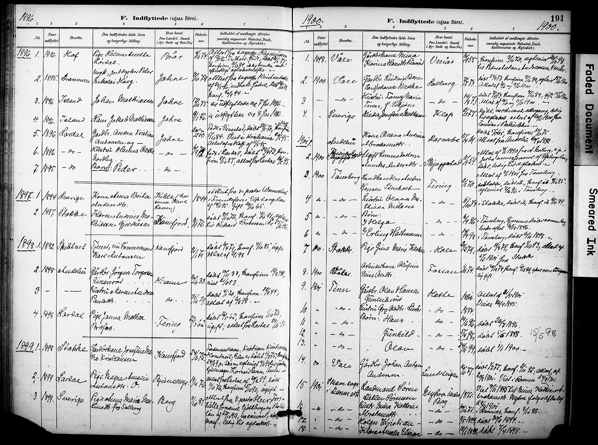 Ramnes kirkebøker, AV/SAKO-A-314/F/Fa/L0008: Parish register (official) no. I 8, 1896-1913, p. 191