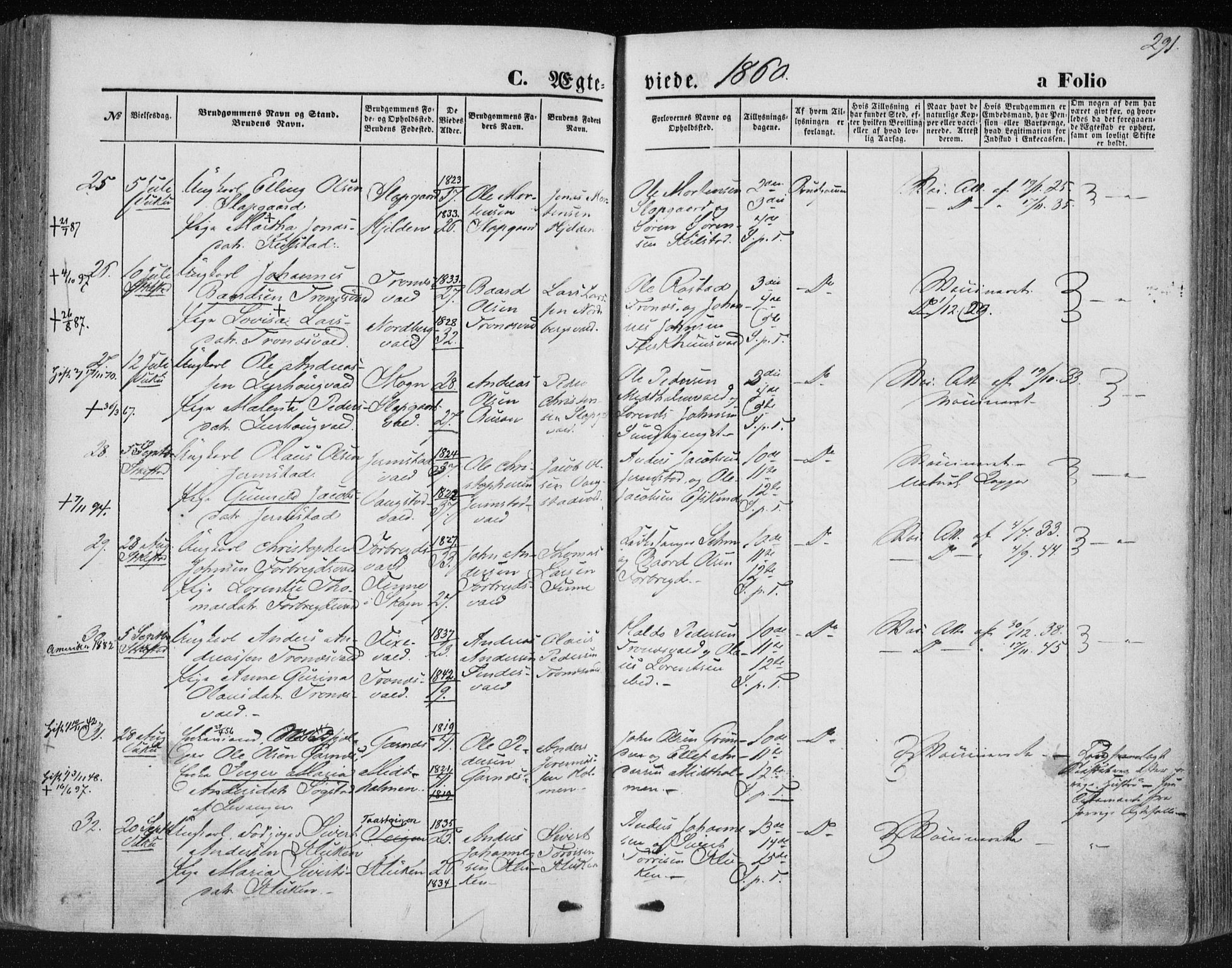 Ministerialprotokoller, klokkerbøker og fødselsregistre - Nord-Trøndelag, SAT/A-1458/723/L0241: Parish register (official) no. 723A10, 1860-1869, p. 291
