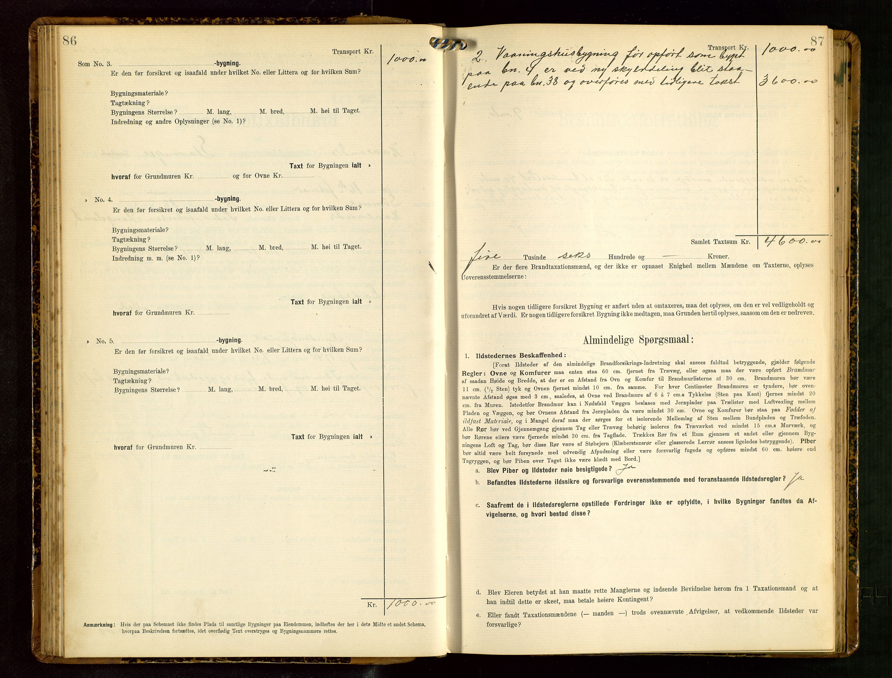 Håland lensmannskontor, AV/SAST-A-100100/Gob/L0003: Branntakstprotokoll - skjematakst. Register i boken., 1909-1910, p. 86-87