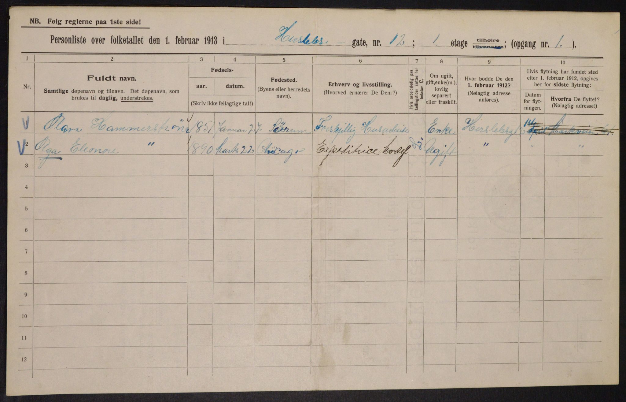 OBA, Municipal Census 1913 for Kristiania, 1913, p. 39254