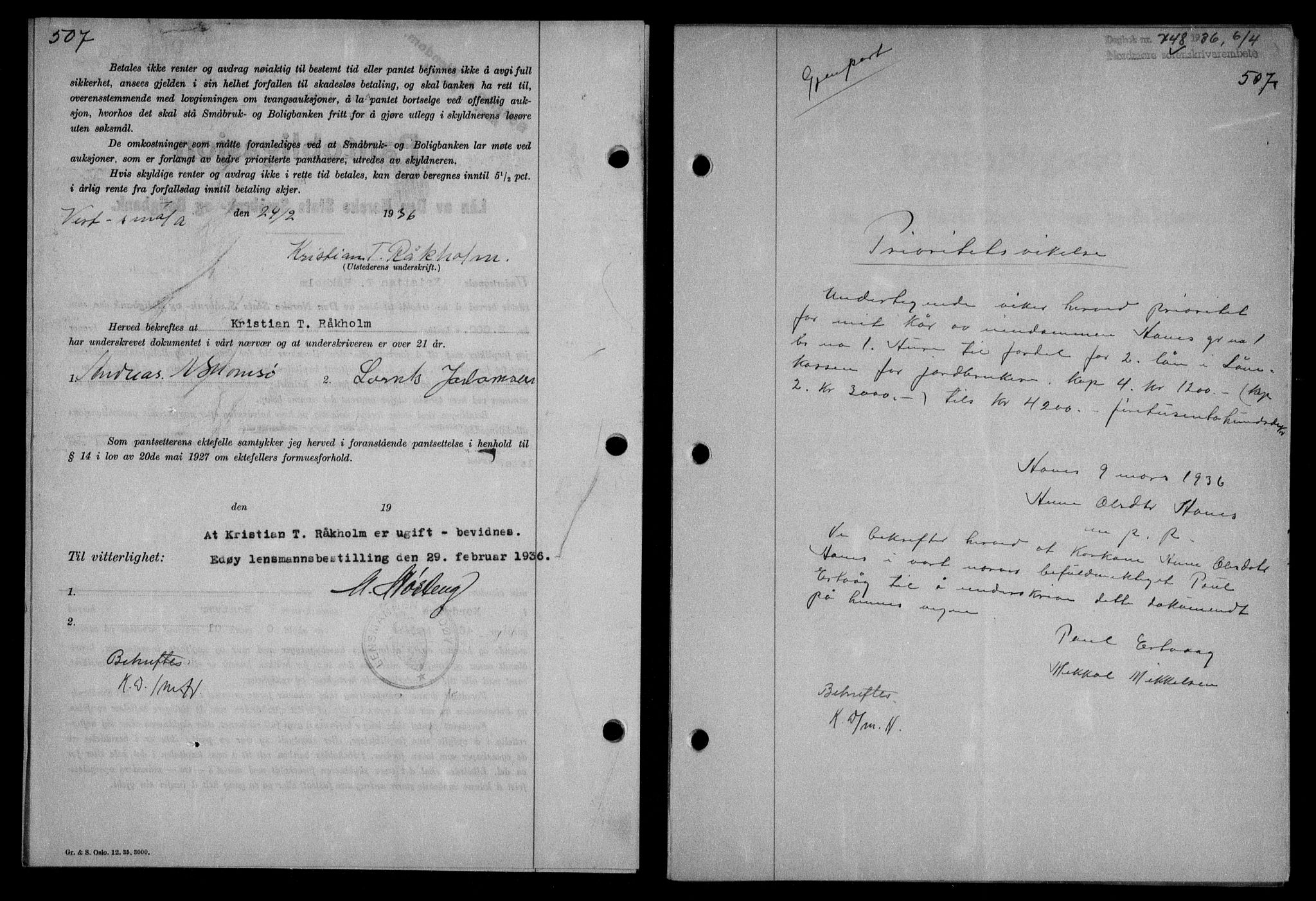 Nordmøre sorenskriveri, AV/SAT-A-4132/1/2/2Ca/L0087: Mortgage book no. 77, 1935-1936, Deed date: 06.04.1936