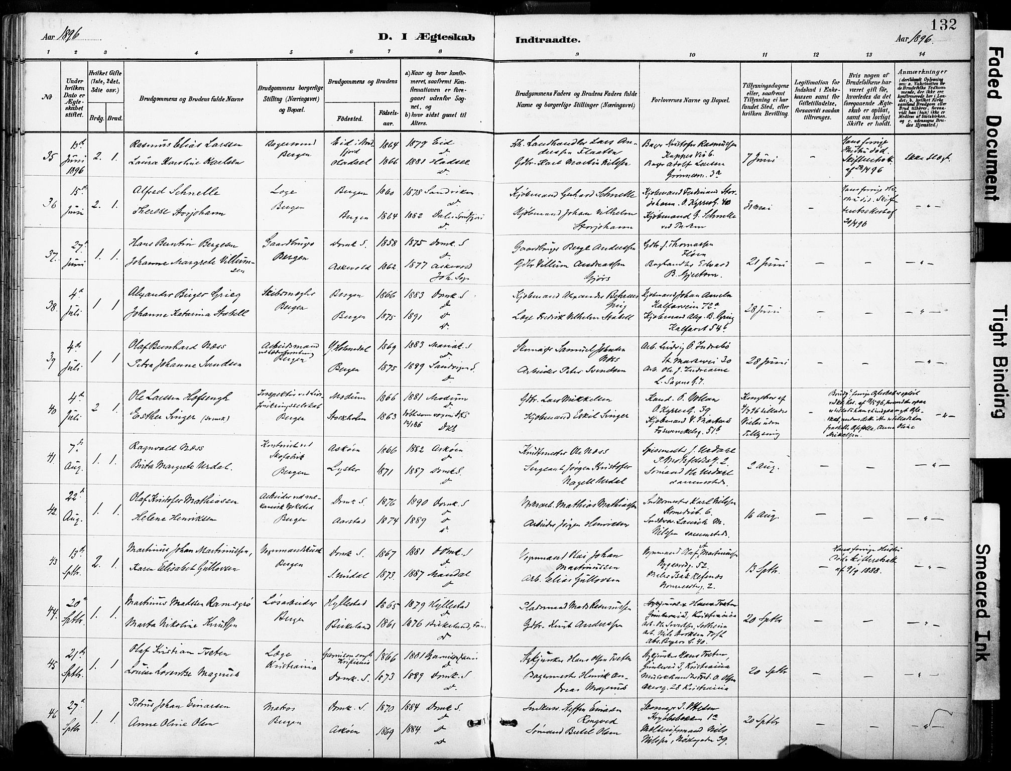 Domkirken sokneprestembete, AV/SAB-A-74801/H/Haa/L0037: Parish register (official) no. D 4, 1880-1907, p. 132