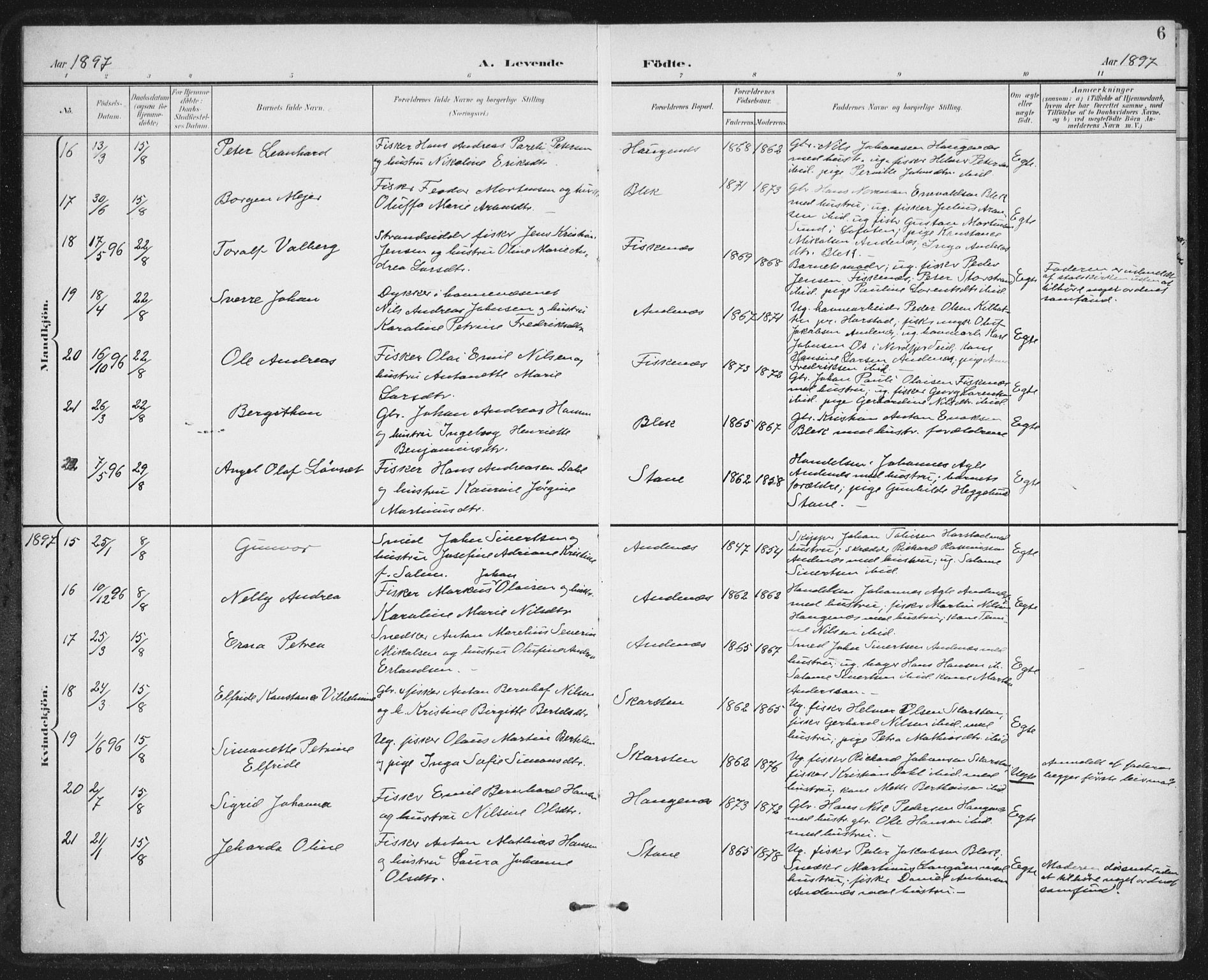 Ministerialprotokoller, klokkerbøker og fødselsregistre - Nordland, AV/SAT-A-1459/899/L1437: Parish register (official) no. 899A05, 1897-1908, p. 6