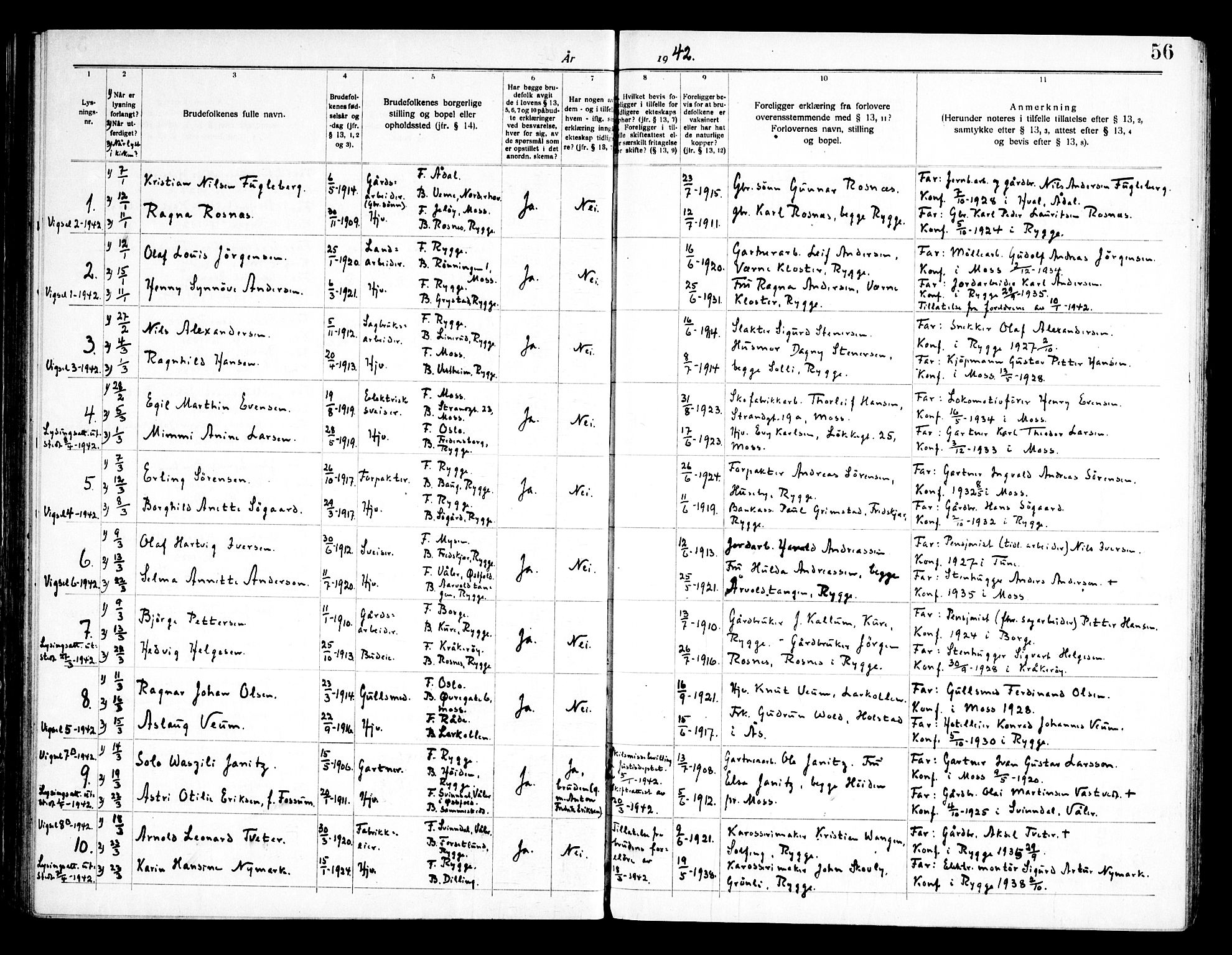 Rygge prestekontor Kirkebøker, AV/SAO-A-10084b/H/Ha/L0002: Banns register no. 2, 1919-1961, p. 56
