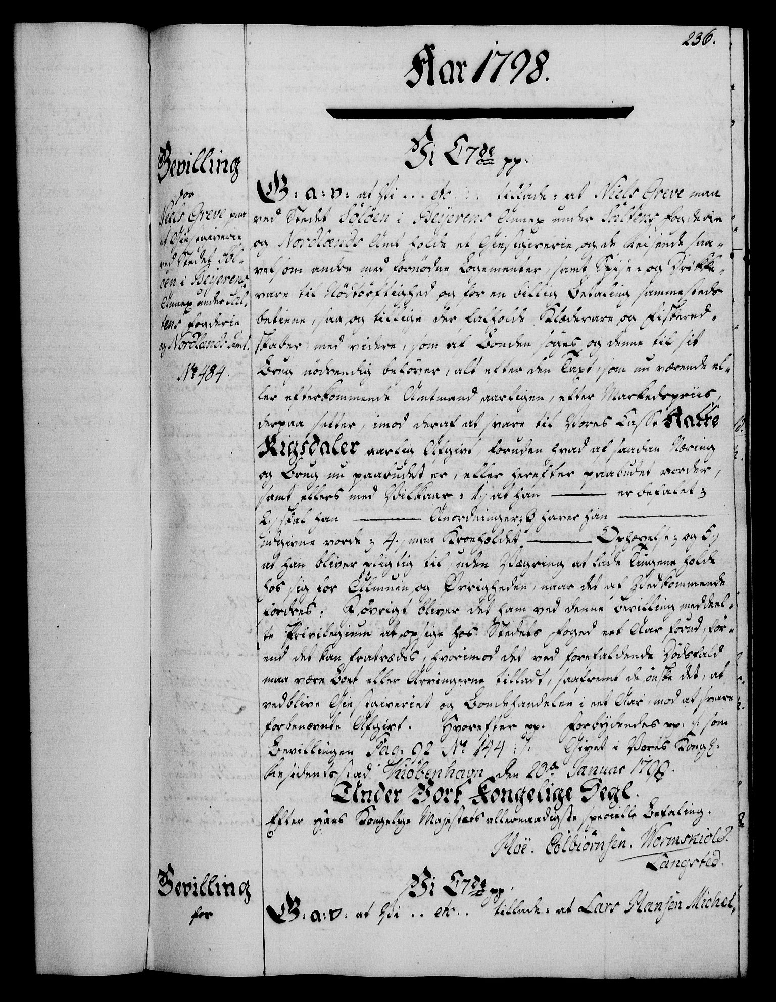 Rentekammeret, Kammerkanselliet, RA/EA-3111/G/Gg/Gga/L0016: Norsk ekspedisjonsprotokoll med register (merket RK 53.16), 1794-1800, p. 236