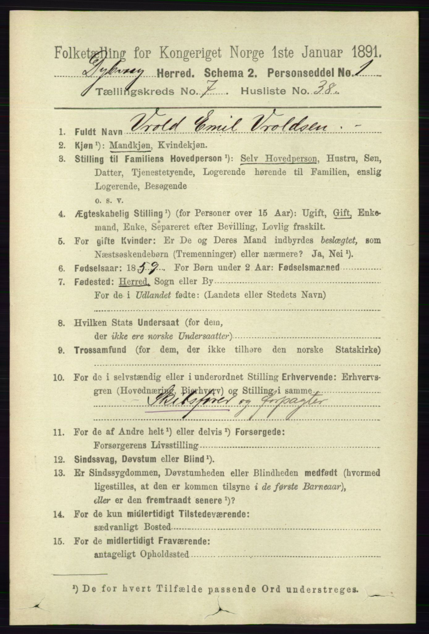 RA, 1891 census for 0915 Dypvåg, 1891, p. 2622