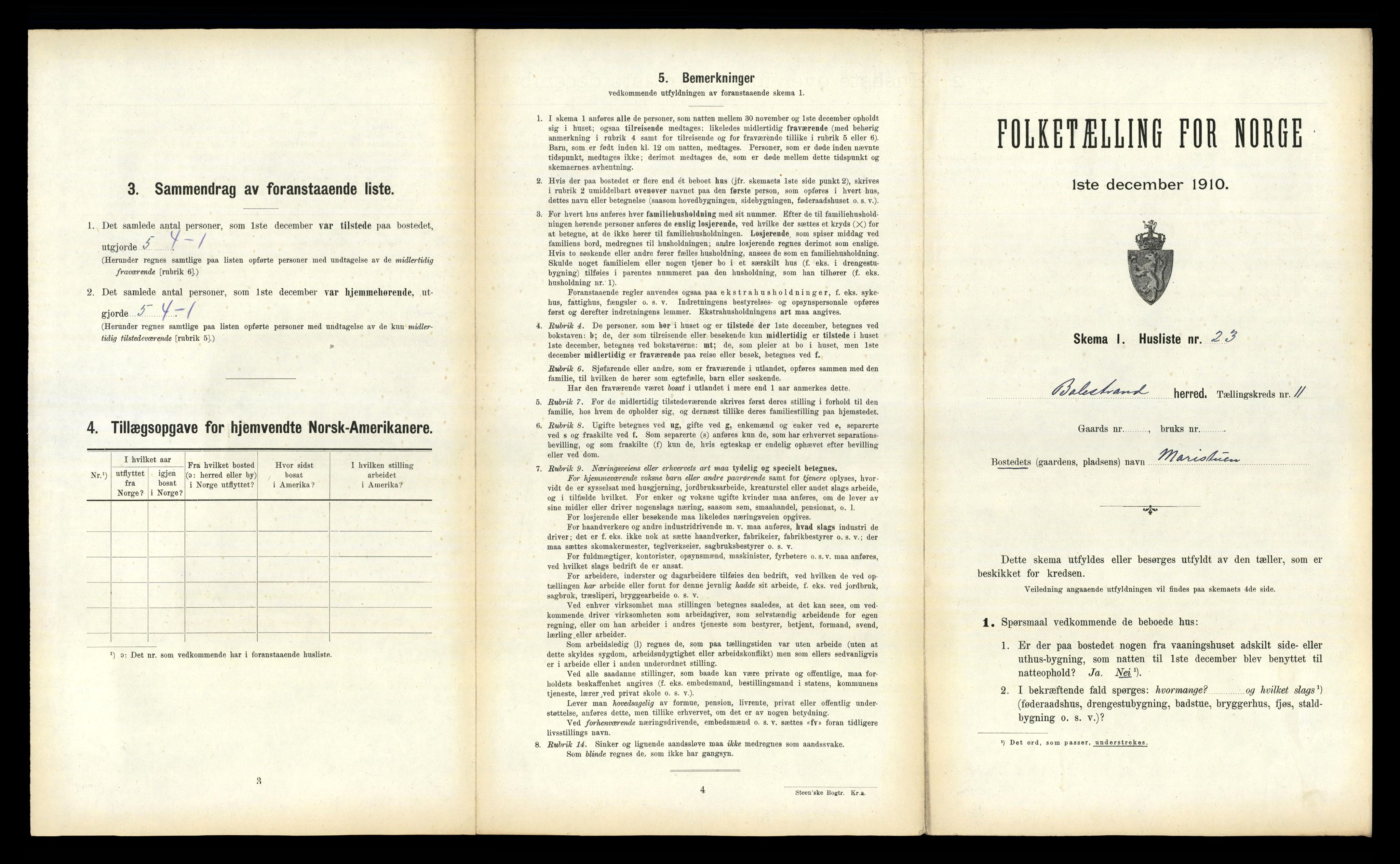 RA, 1910 census for Balestrand, 1910, p. 736