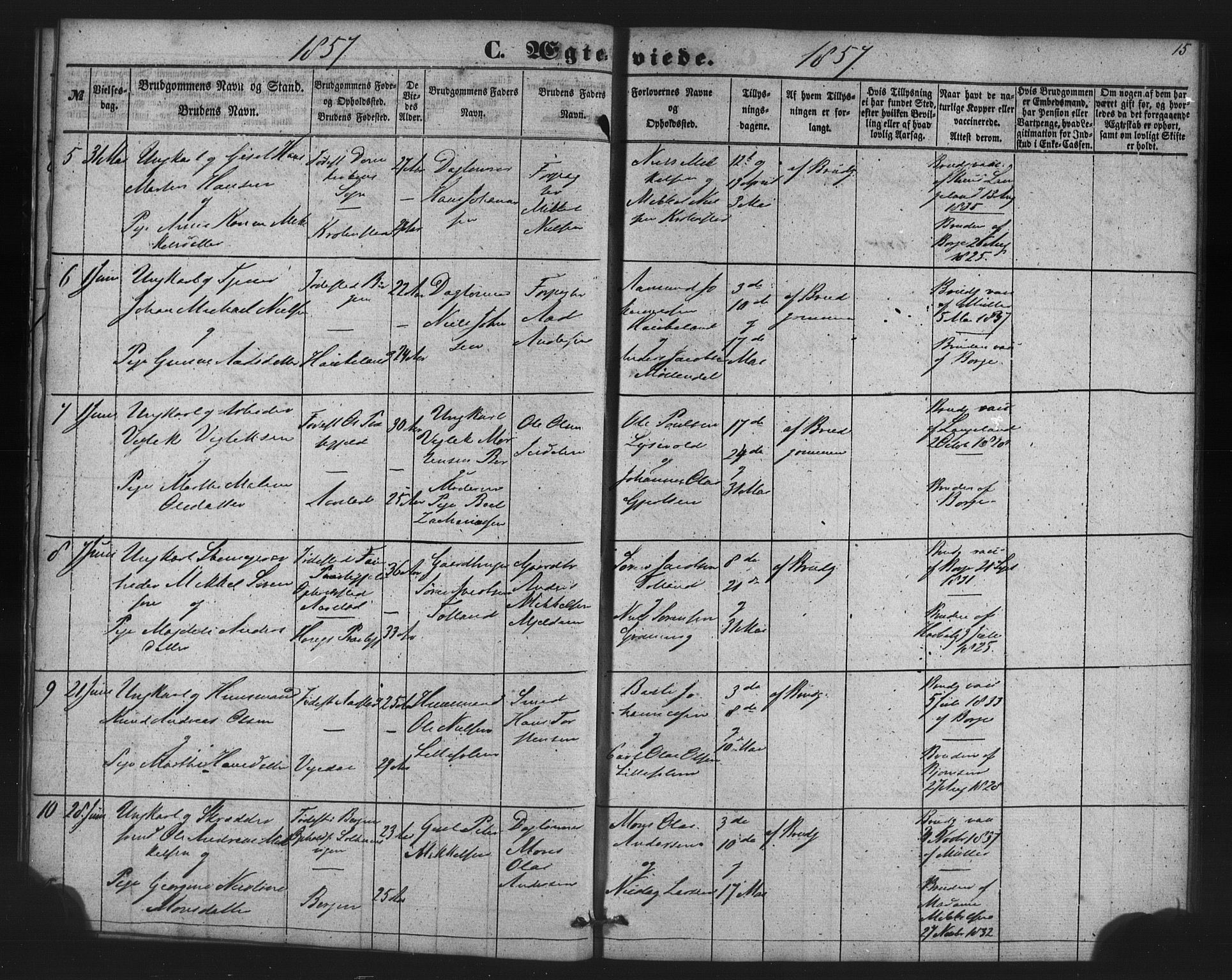 St. Jørgens hospital og Årstad sokneprestembete, AV/SAB-A-99934: Parish register (copy) no. A 7, 1854-1886, p. 15