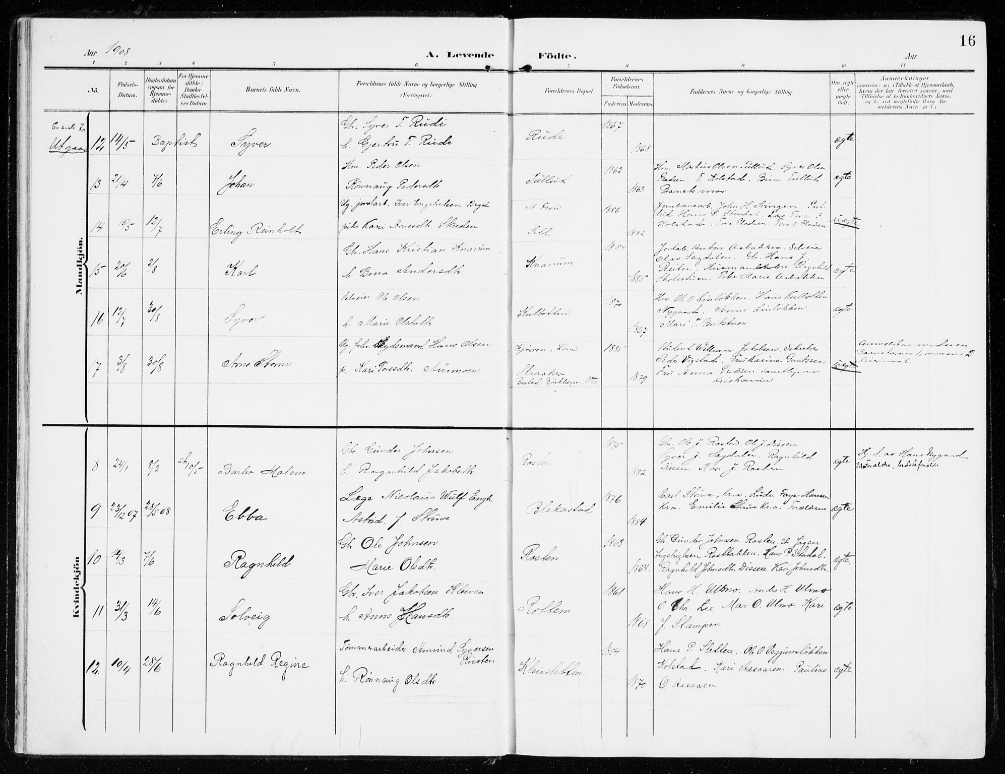 Sel prestekontor, AV/SAH-PREST-074/H/Ha/Haa/L0002: Parish register (official) no. 2, 1905-1919, p. 16