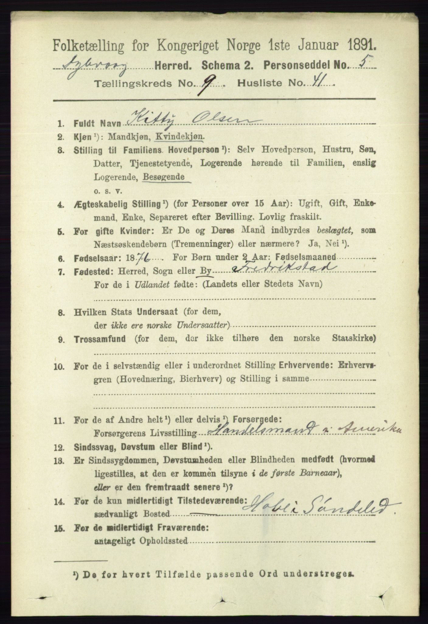 RA, 1891 census for 0915 Dypvåg, 1891, p. 3537