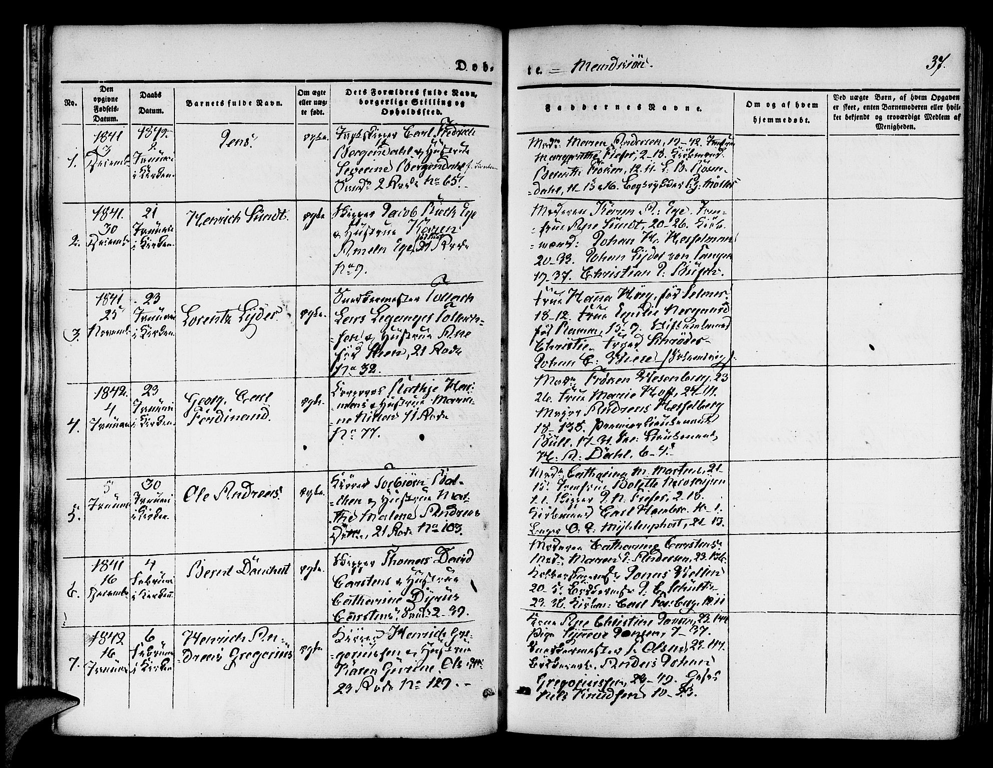 Korskirken sokneprestembete, SAB/A-76101/H/Hab: Parish register (copy) no. B 1, 1839-1847, p. 37