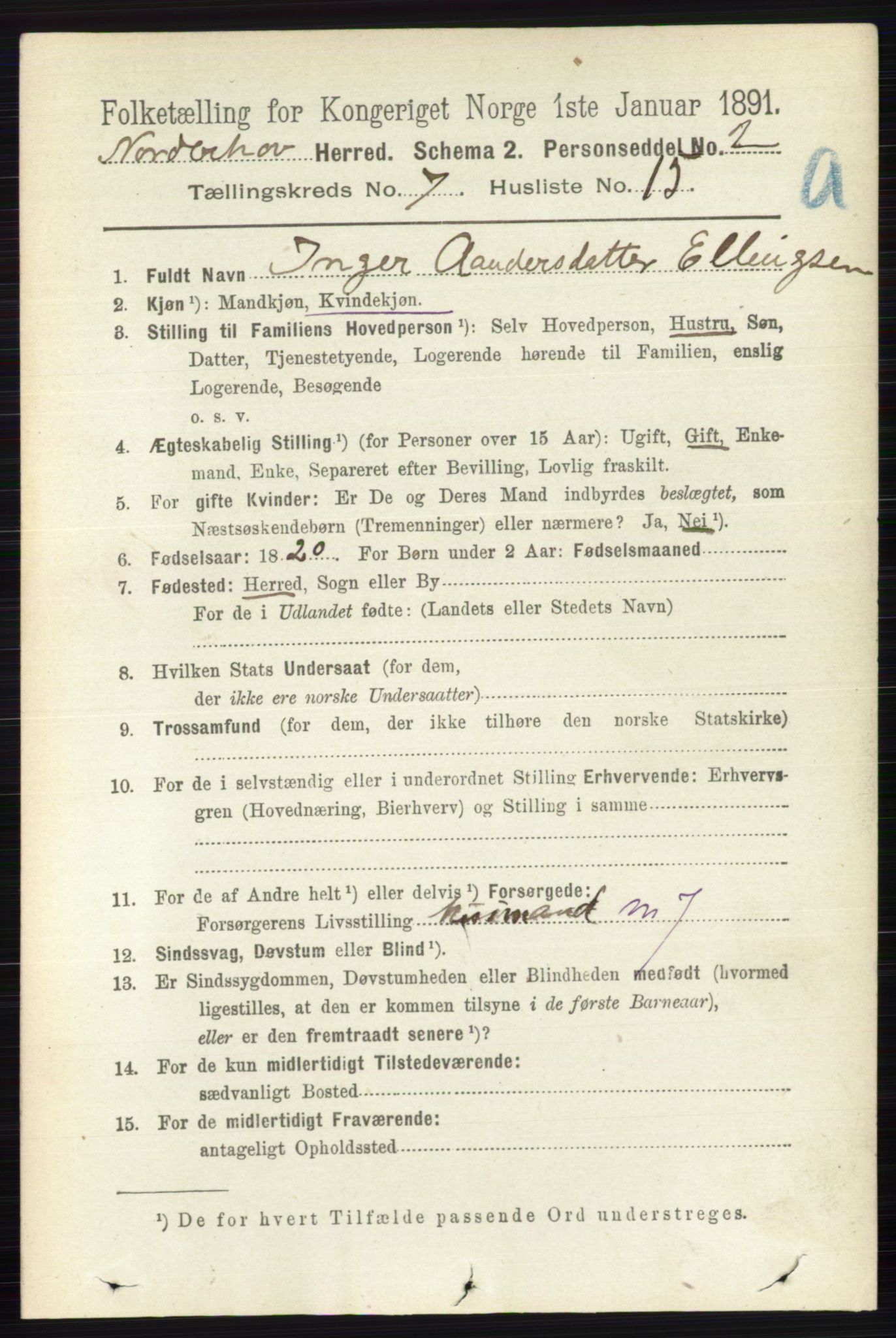 RA, 1891 census for 0613 Norderhov, 1891, p. 4562