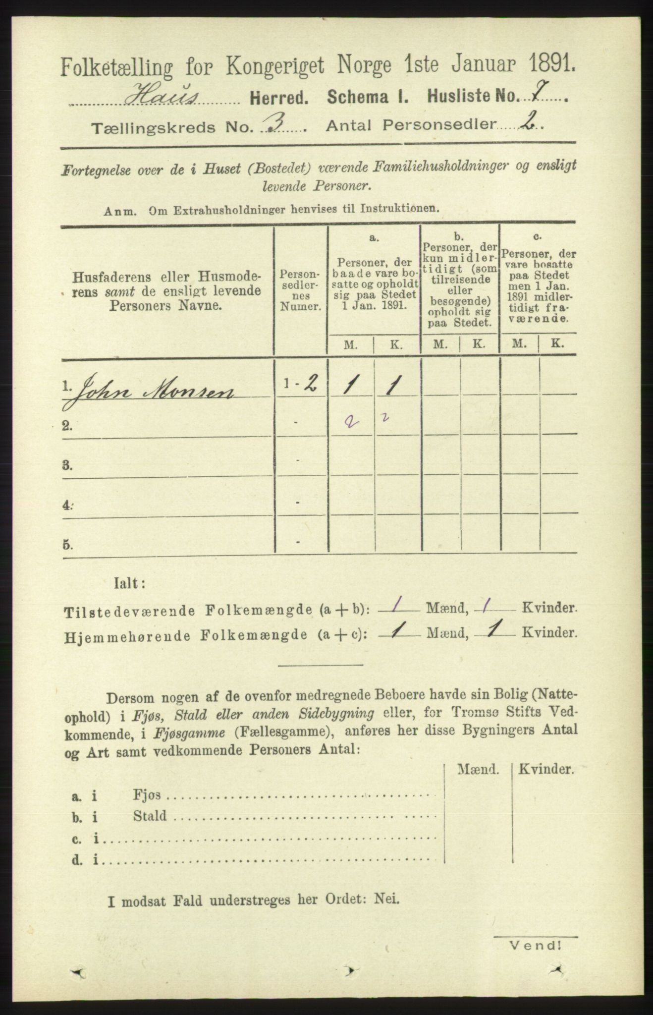 RA, 1891 census for 1250 Haus, 1891, p. 905