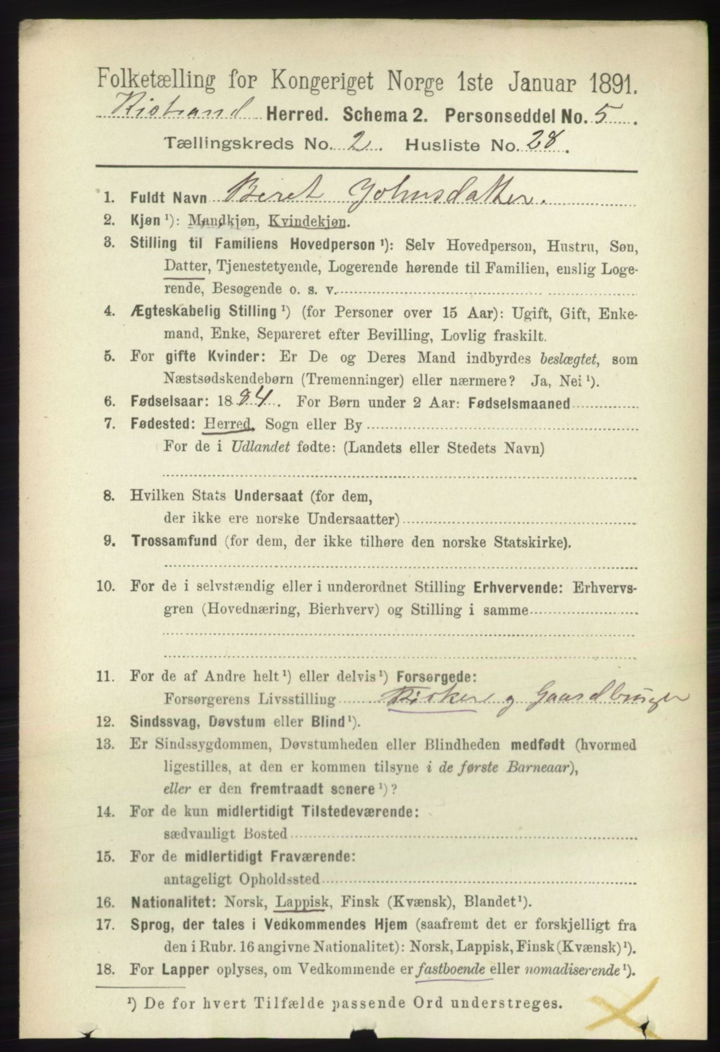 RA, 1891 census for 2020 Kistrand, 1891, p. 766