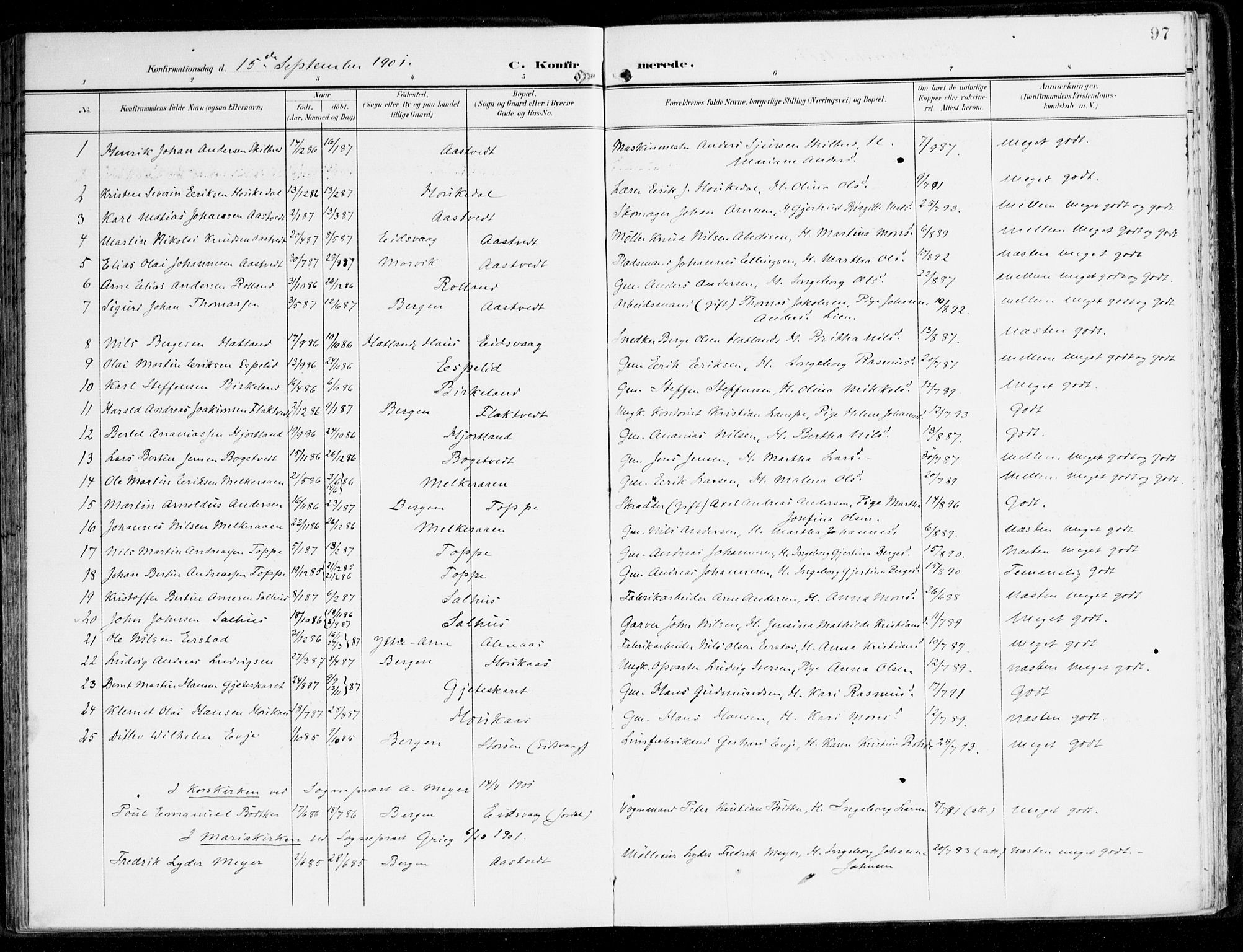 Hamre sokneprestembete, AV/SAB-A-75501/H/Ha/Haa/Haad/L0002: Parish register (official) no. D 2, 1899-1916, p. 97