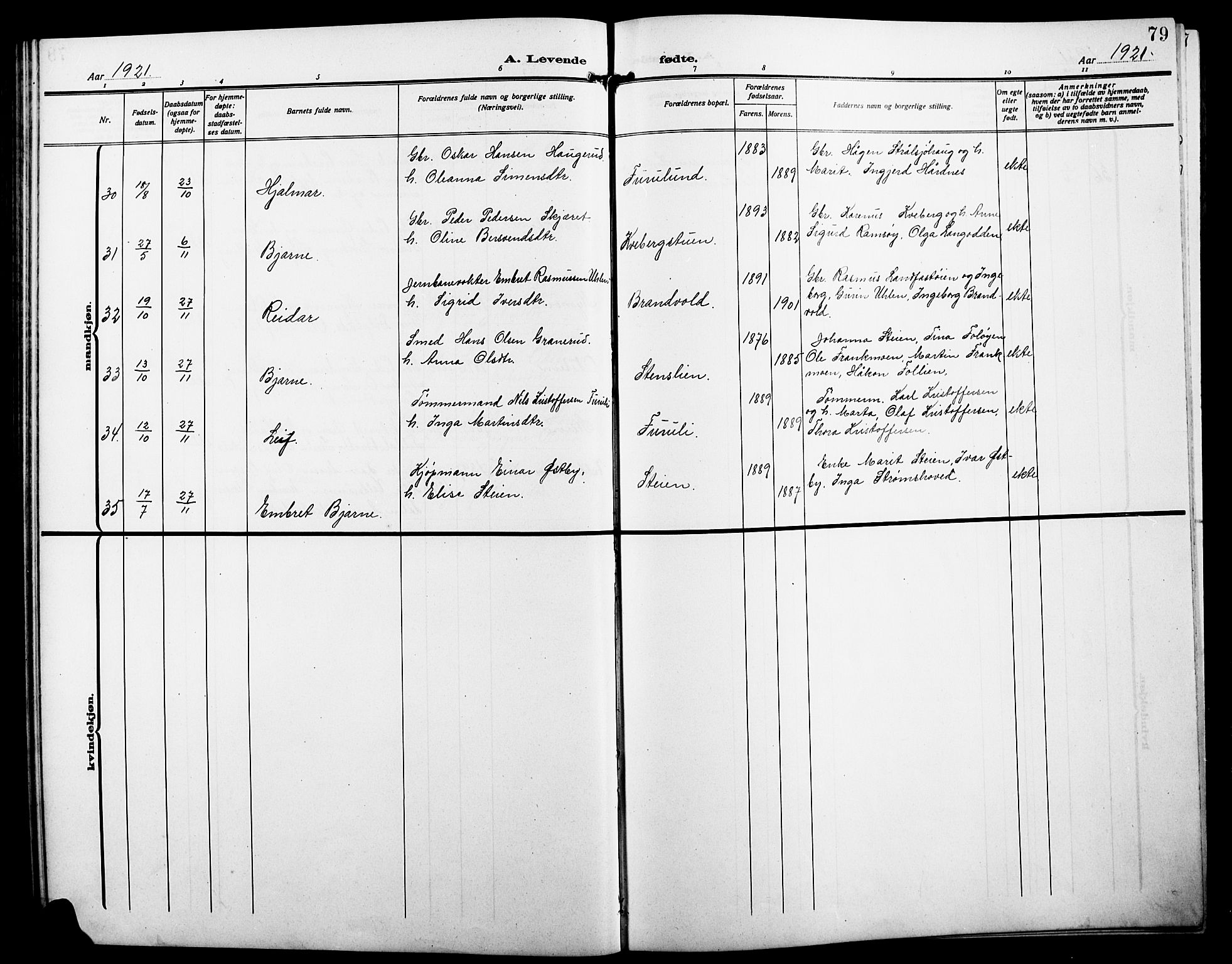 Alvdal prestekontor, AV/SAH-PREST-060/H/Ha/Hab/L0005: Parish register (copy) no. 5, 1908-1923, p. 79