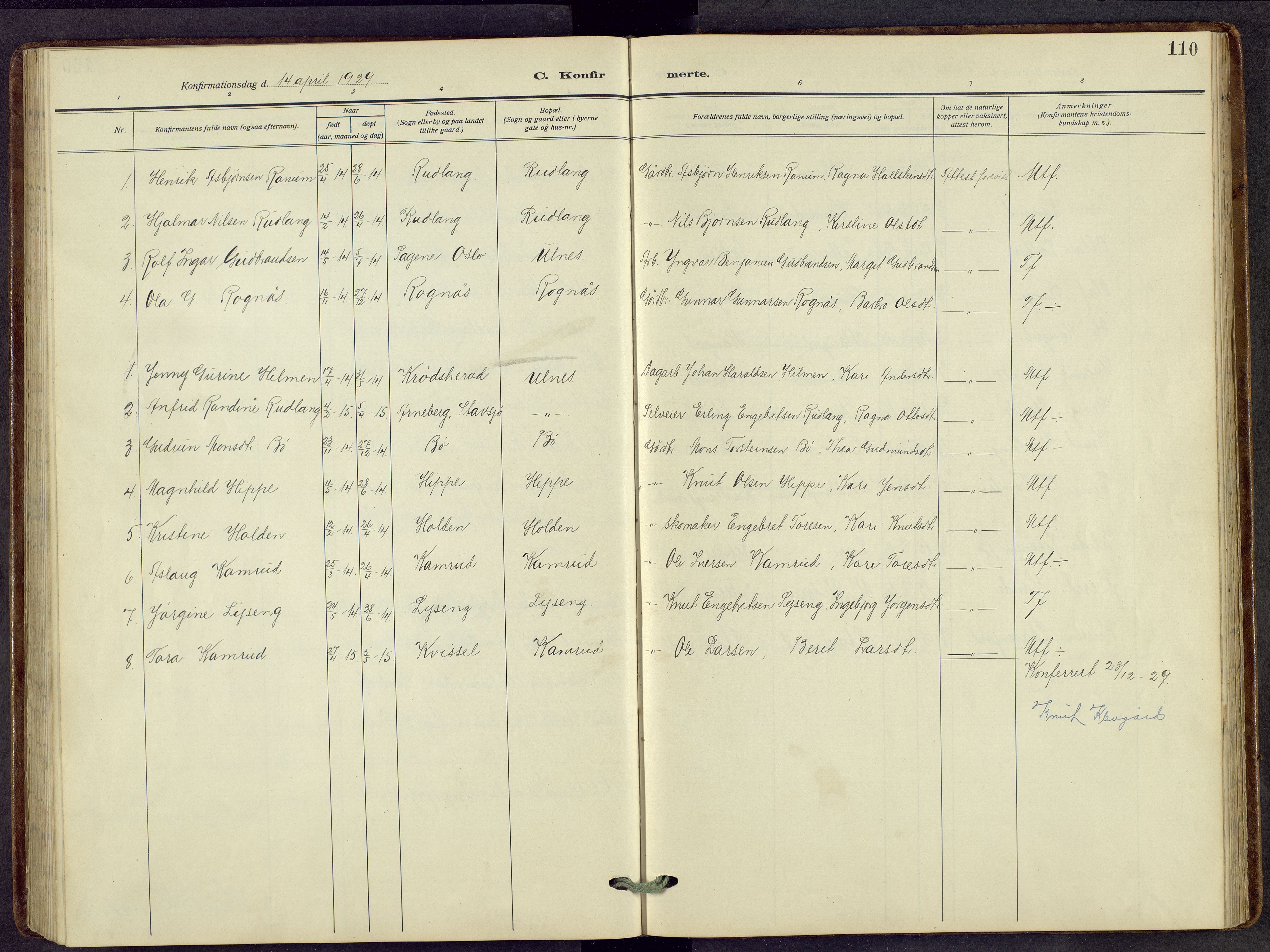Nord-Aurdal prestekontor, SAH/PREST-132/H/Ha/Hab/L0014: Parish register (copy) no. 14, 1917-1953, p. 110