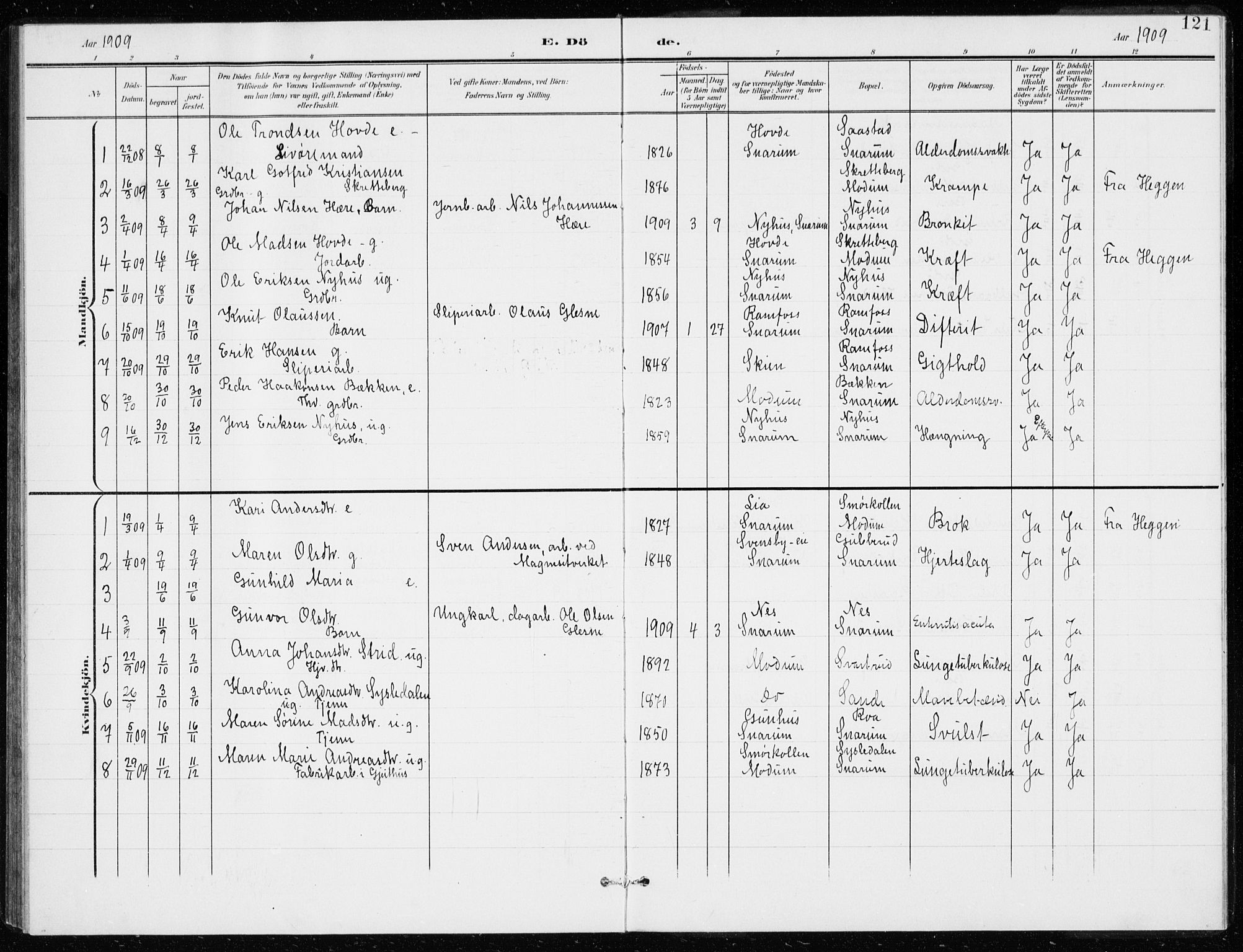 Modum kirkebøker, AV/SAKO-A-234/G/Gd/L0001: Parish register (copy) no. IV 1, 1901-1921, p. 121