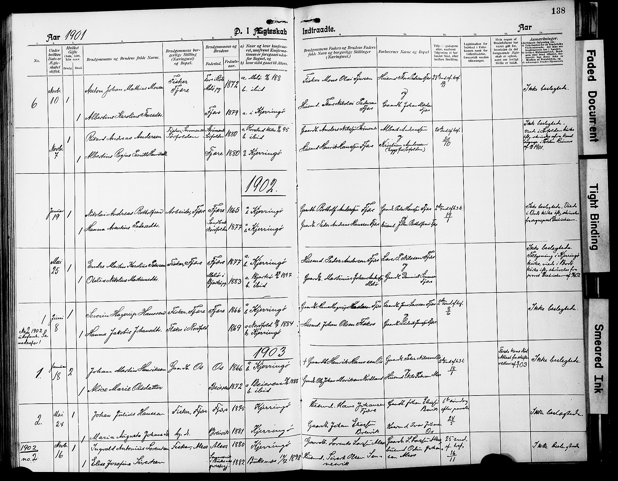 Ministerialprotokoller, klokkerbøker og fødselsregistre - Nordland, SAT/A-1459/803/L0077: Parish register (copy) no. 803C04, 1897-1930, p. 138