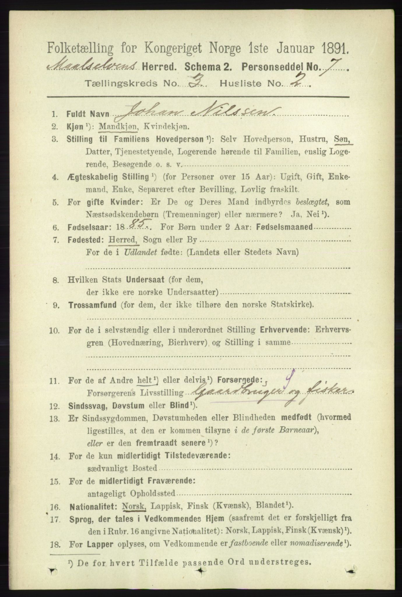 RA, 1891 census for 1924 Målselv, 1891, p. 605