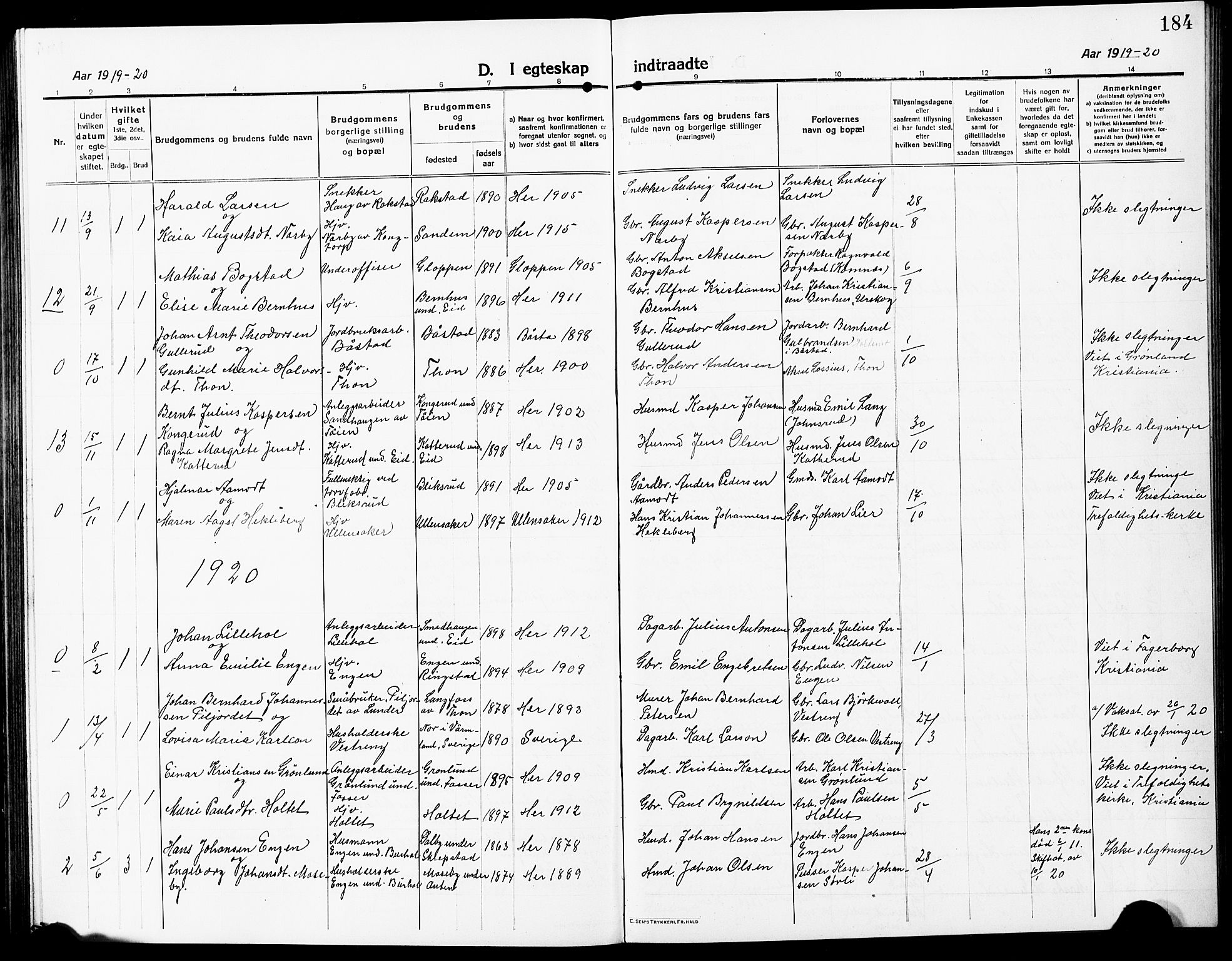 Høland prestekontor Kirkebøker, SAO/A-10346a/G/Ga/L0008: Parish register (copy) no. I 8, 1915-1929, p. 184