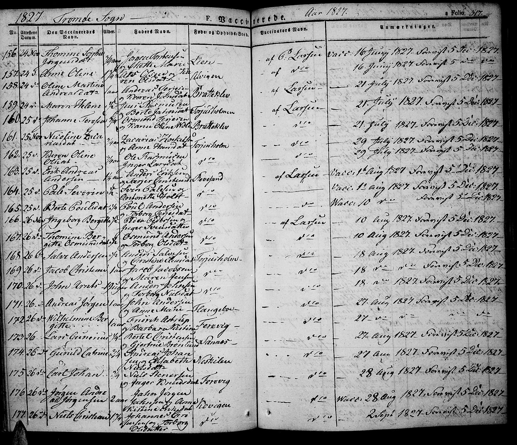 Tromøy sokneprestkontor, SAK/1111-0041/F/Fa/L0003: Parish register (official) no. A 3, 1825-1837, p. 317