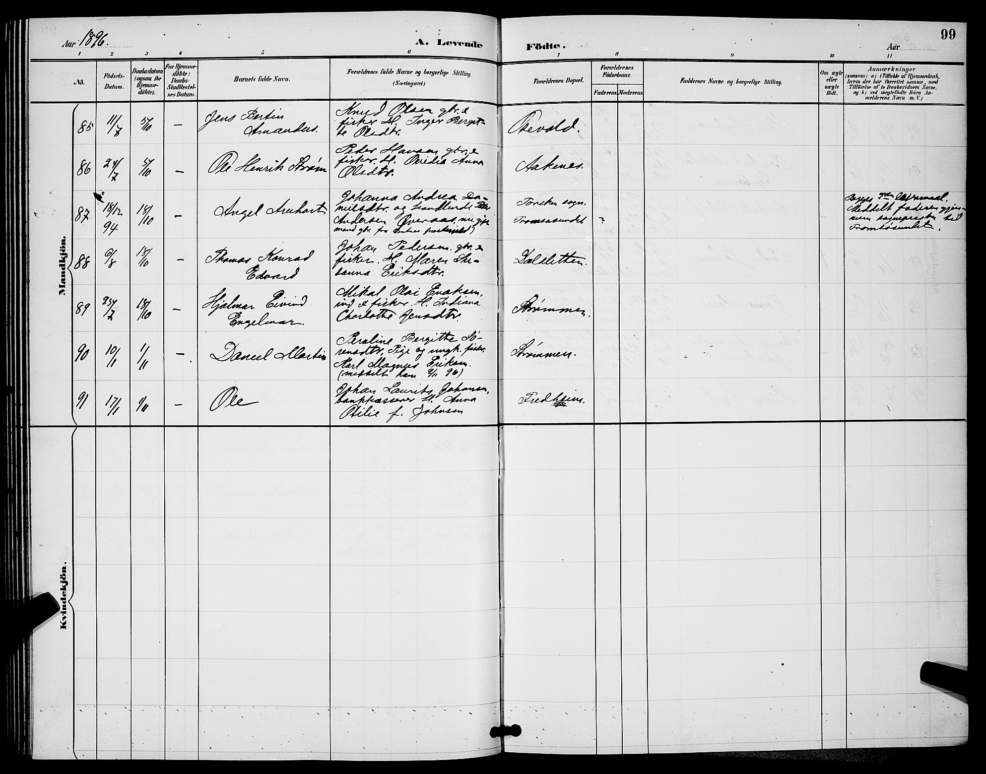 Ibestad sokneprestembete, AV/SATØ-S-0077/H/Ha/Hab/L0008klokker: Parish register (copy) no. 8, 1890-1903, p. 99