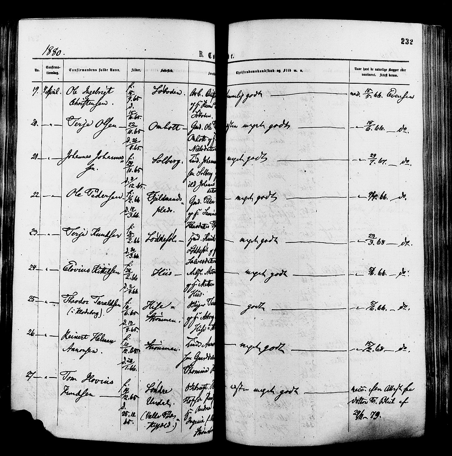 Øyestad sokneprestkontor, AV/SAK-1111-0049/F/Fa/L0016: Parish register (official) no. A 16, 1874-1886, p. 232